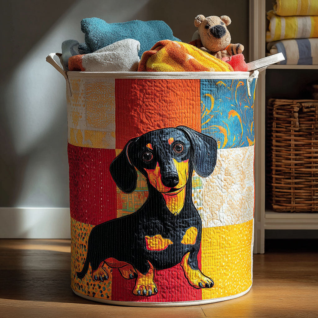 Tail-Wagger Joy Quilted Laundry Basket Unique Laundry Hamper Dachshund Gifts For Mom