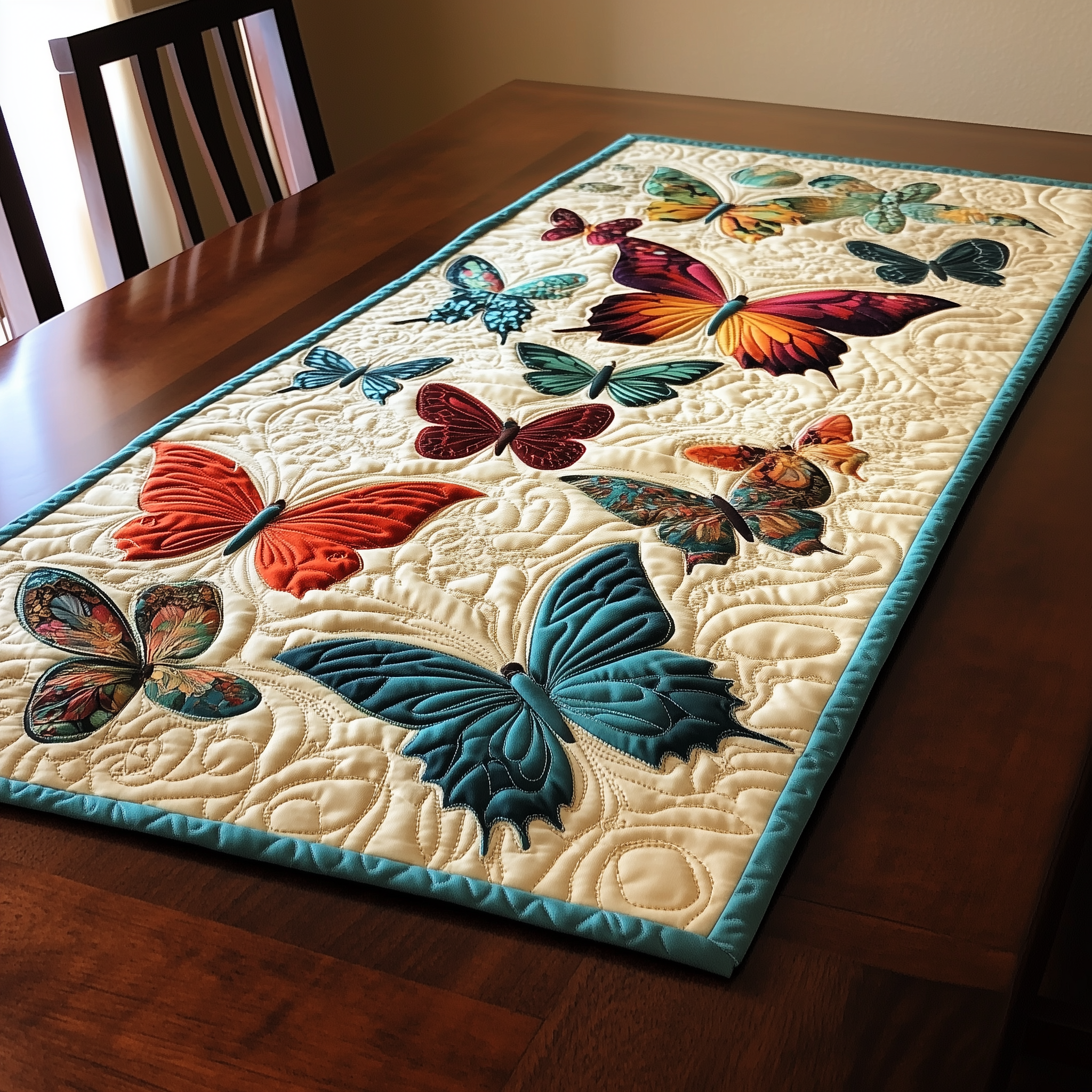 Teal Butterflies Quilted Table Runner Long Dining Table Runner Butterfly Gifts For Women