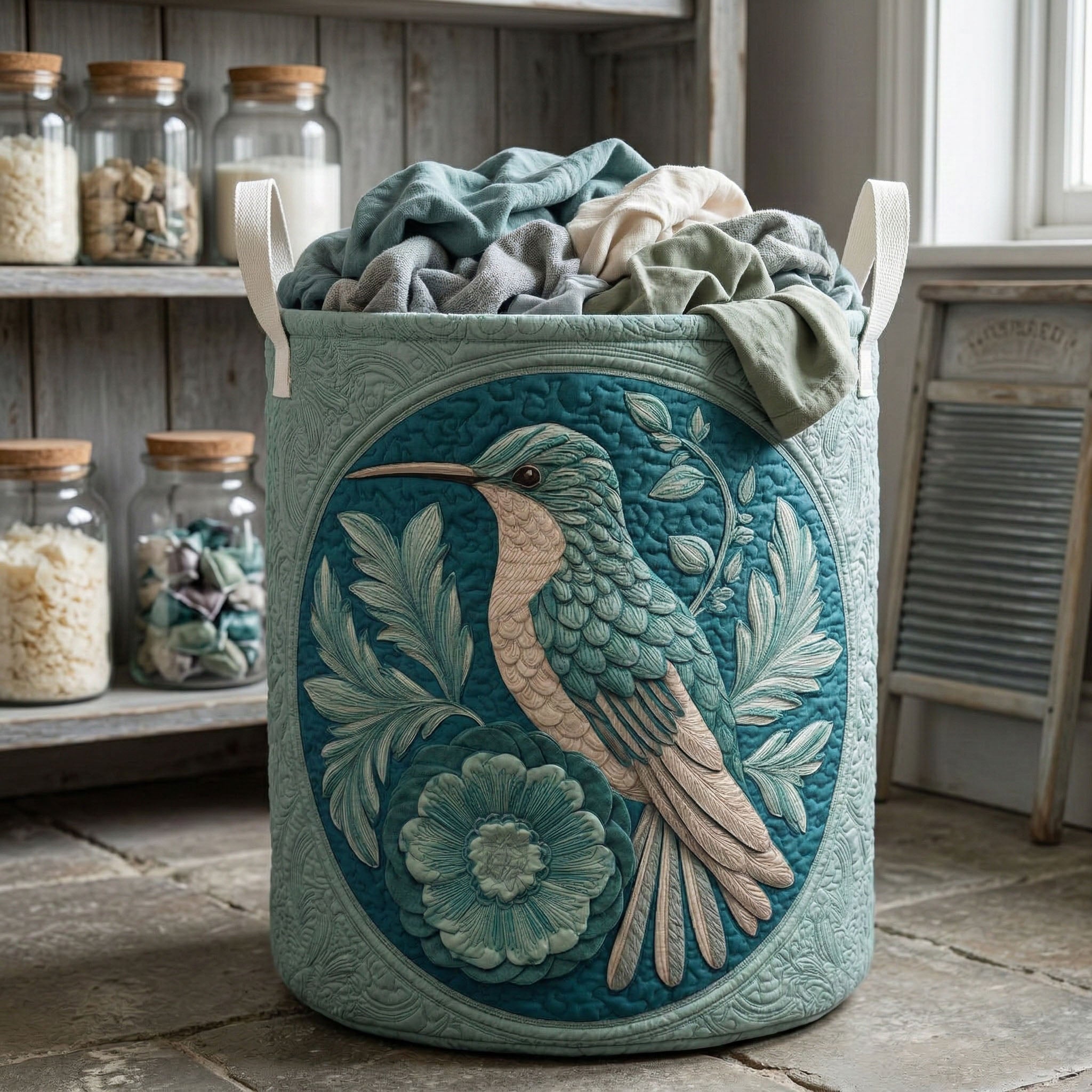 Teal Garden Quilted Laundry Basket Home Decor Meaningful Mother's Day Gifts