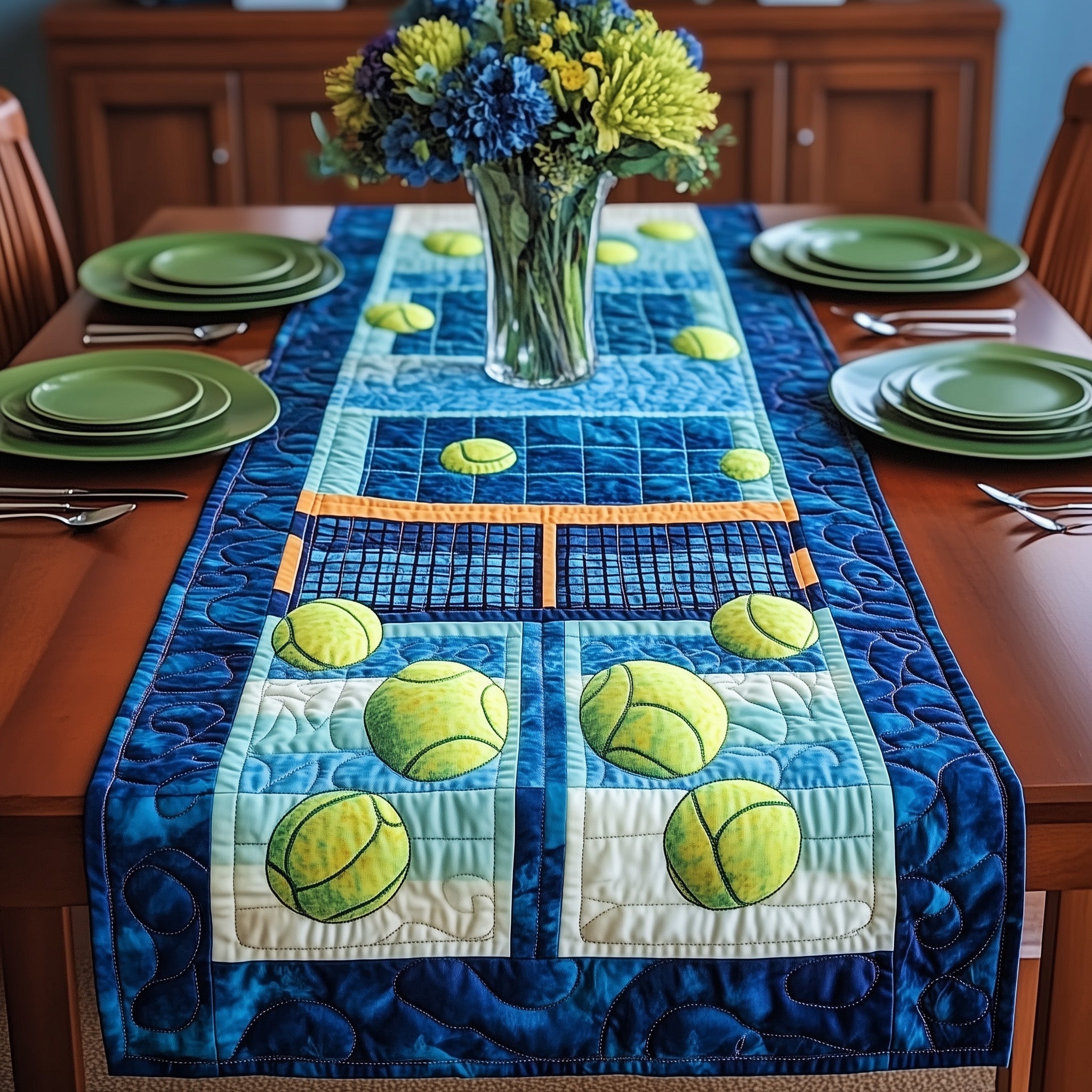 Tennis Club Quilted Table Runner Kitchen Decor Father's Day Gifts For Grandpa