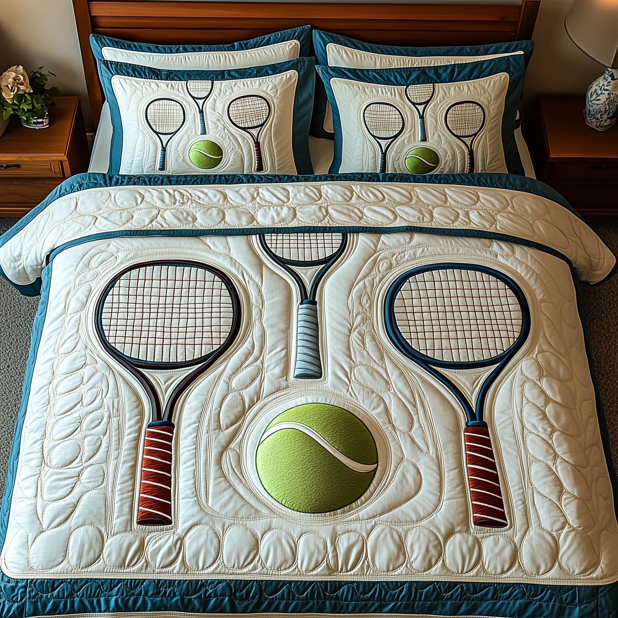Tennis Time Quilted Bedding Set Bed Room Decoration Father's Day Gifts For Grandpa