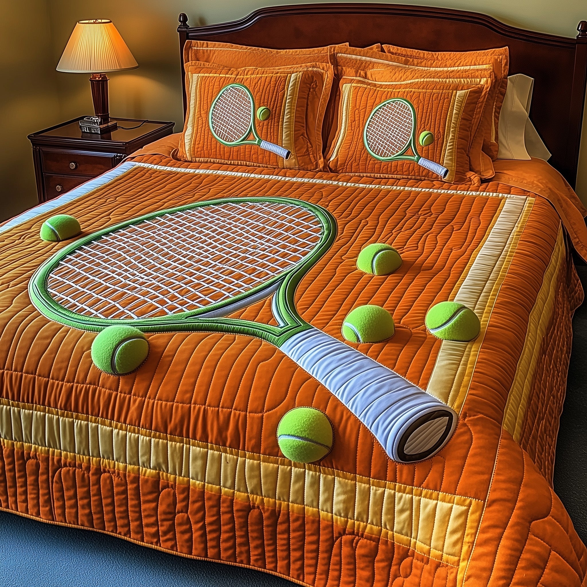 Tennis Time Quilted Bedding Set Best King Sheets Presents For Tennis Lovers
