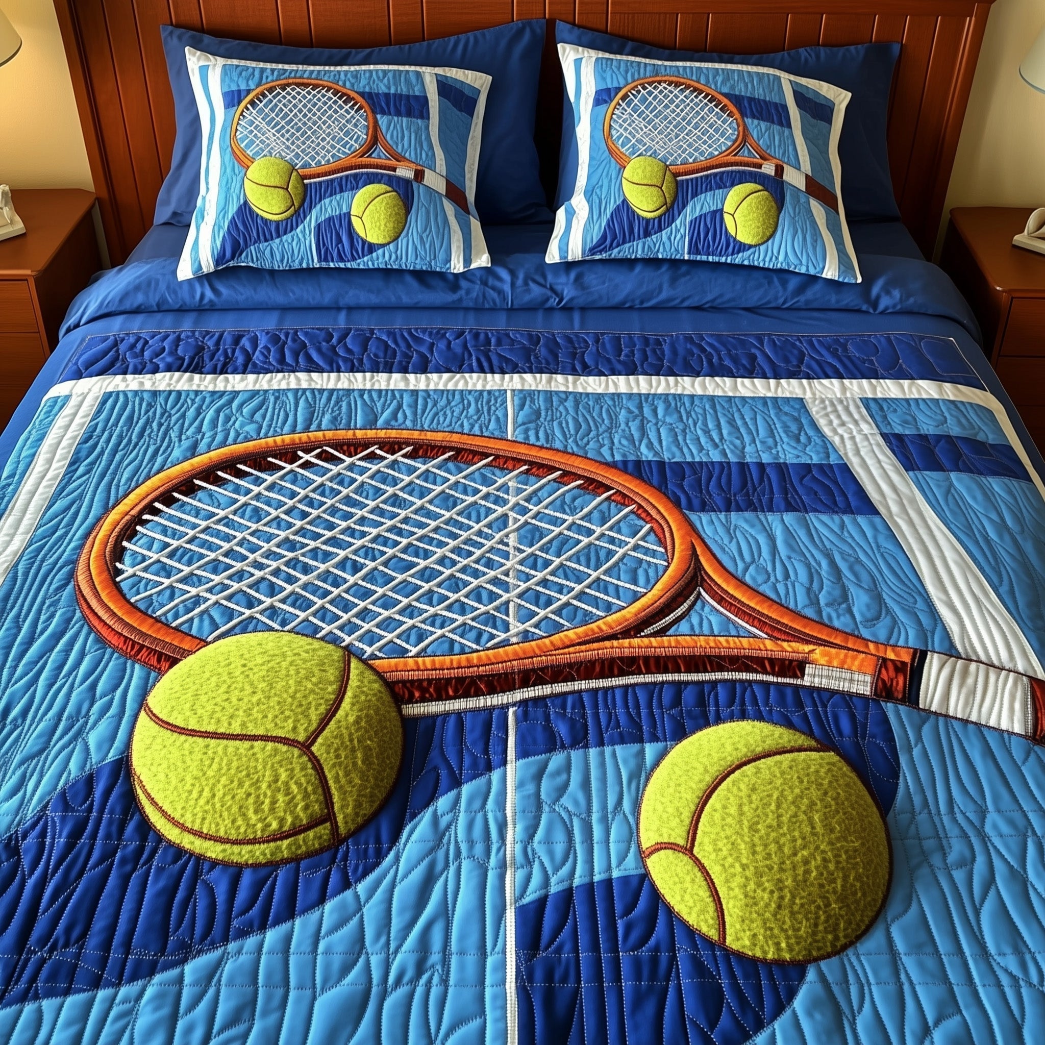 Tennis Time Quilted Bedding Set Comforter Sets Presents For Tennis Lovers