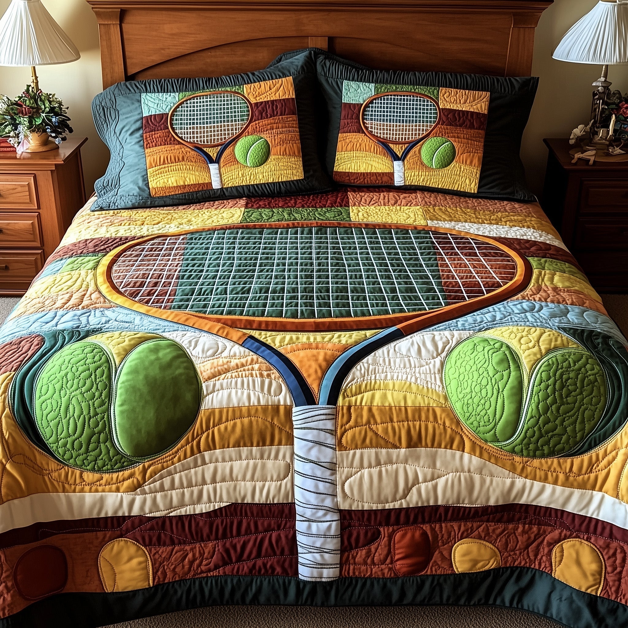 Tennis Time Quilted Bedding Set Unique Sheet Sets Presents For Tennis Players