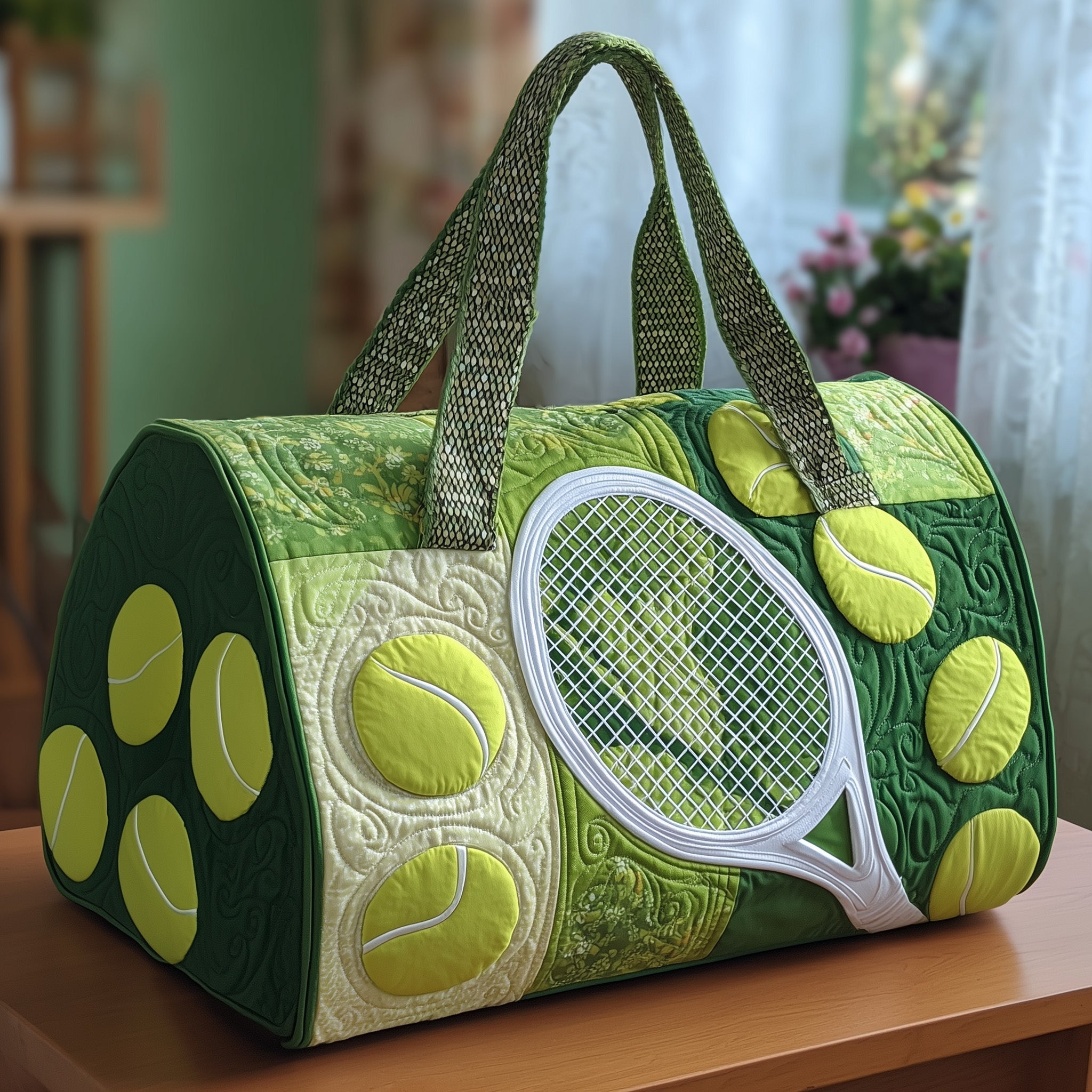 Tennis Time Quilted Duffle Bag Ladies Travel Duffel Bag Gifts For Tennis Players Female
