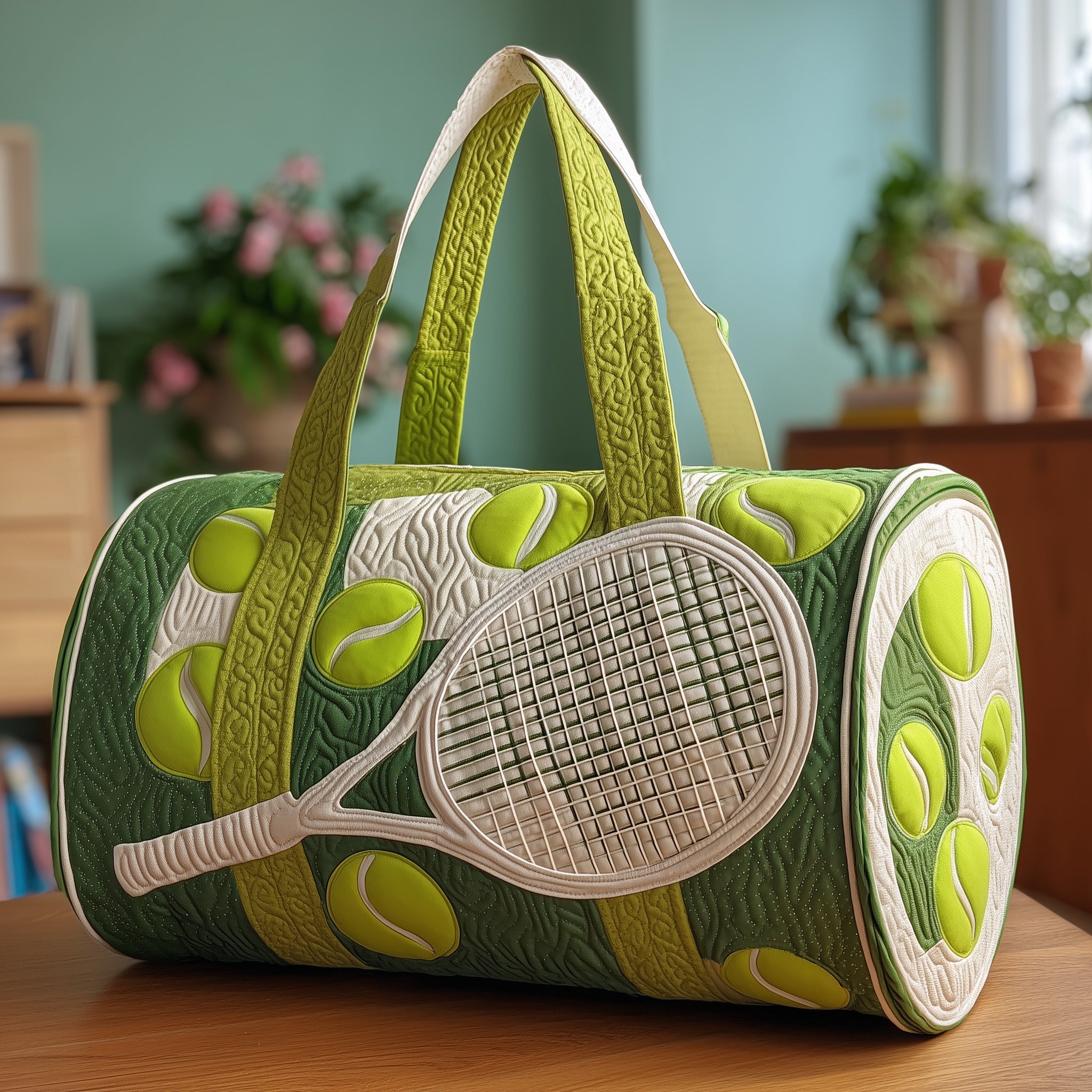 Tennis Time Quilted Duffle Bag Large Duffel Bag For Women Gifts For Tennis Lovers