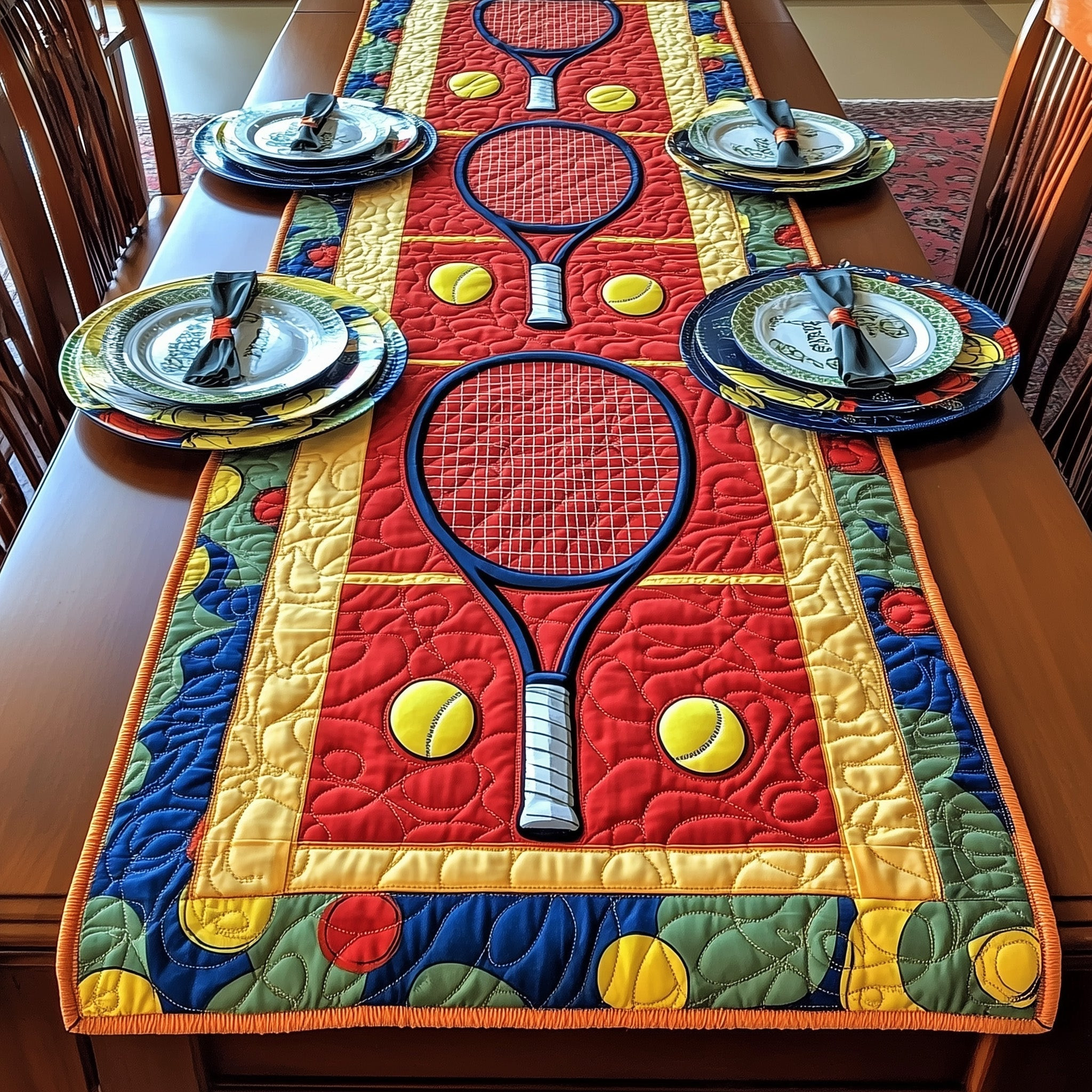 Tennis Time Quilted Table Runner Dining Room Runner Father In Law Gifts Dad's Day