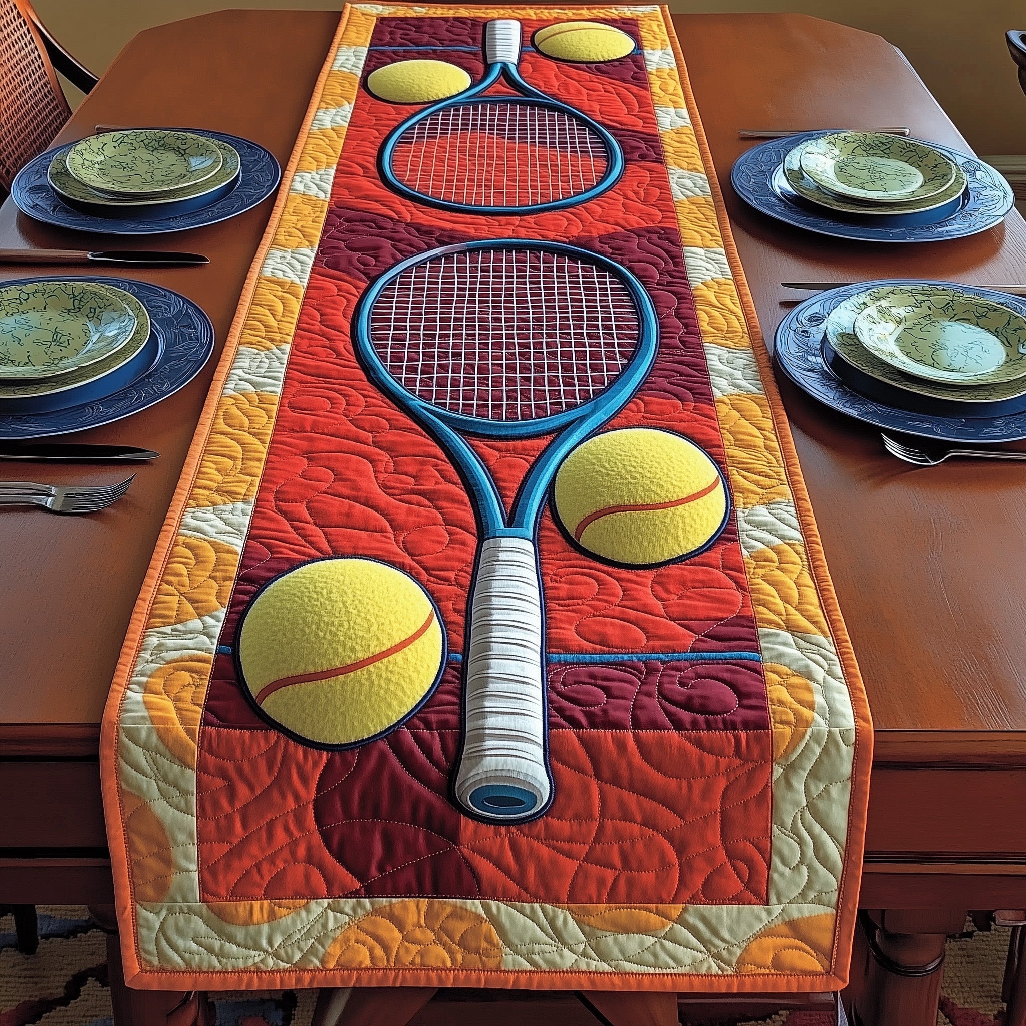 Tennis Time Quilted Table Runner Dining Room Table Toppers Father's Day Gifts