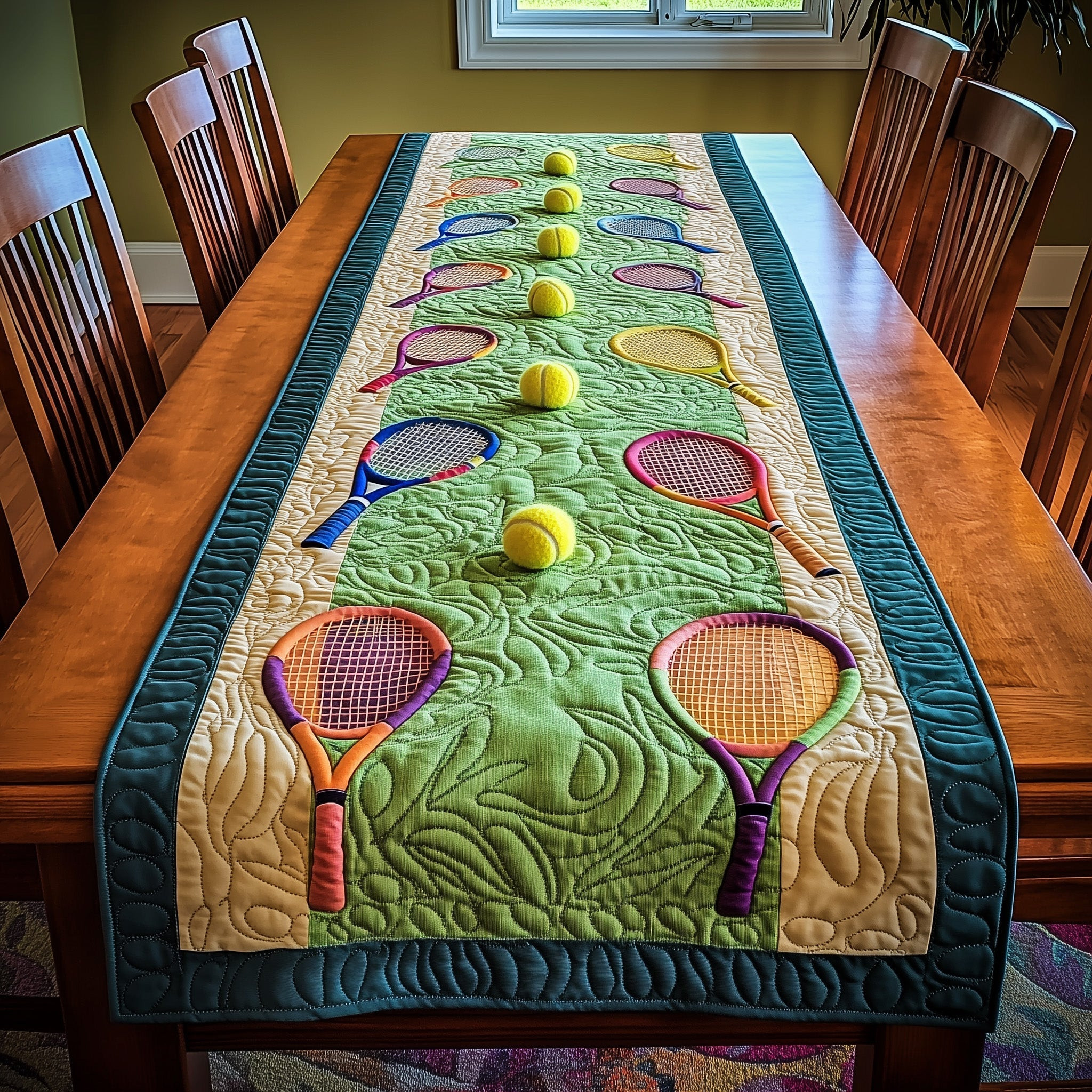 Tennis Time Quilted Table Runner Table Mat Runner Fathers Day Delivery Gifts