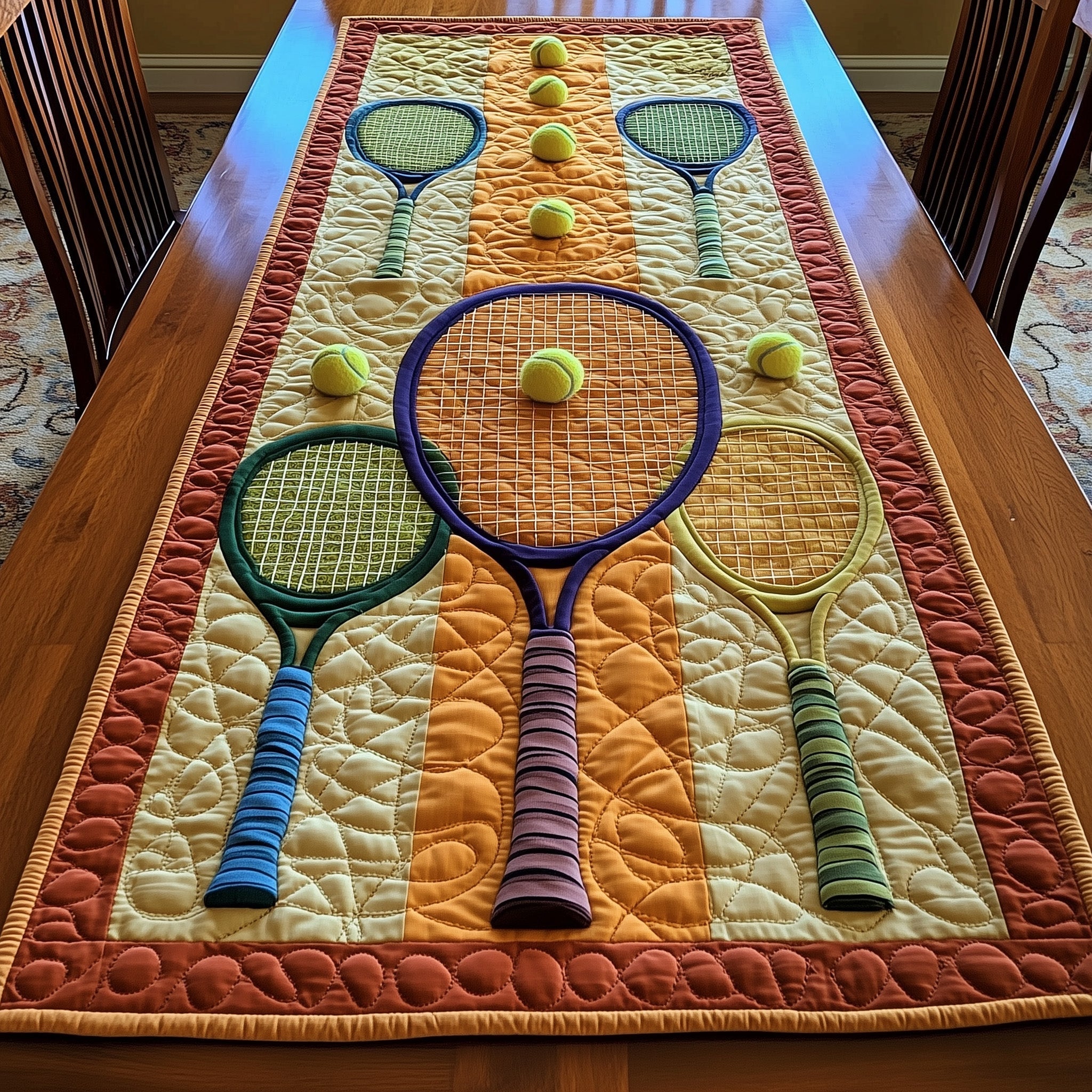 Tennis Time Quilted Table Runner Unique Table Runner Last Minute Father'sDay Gifts