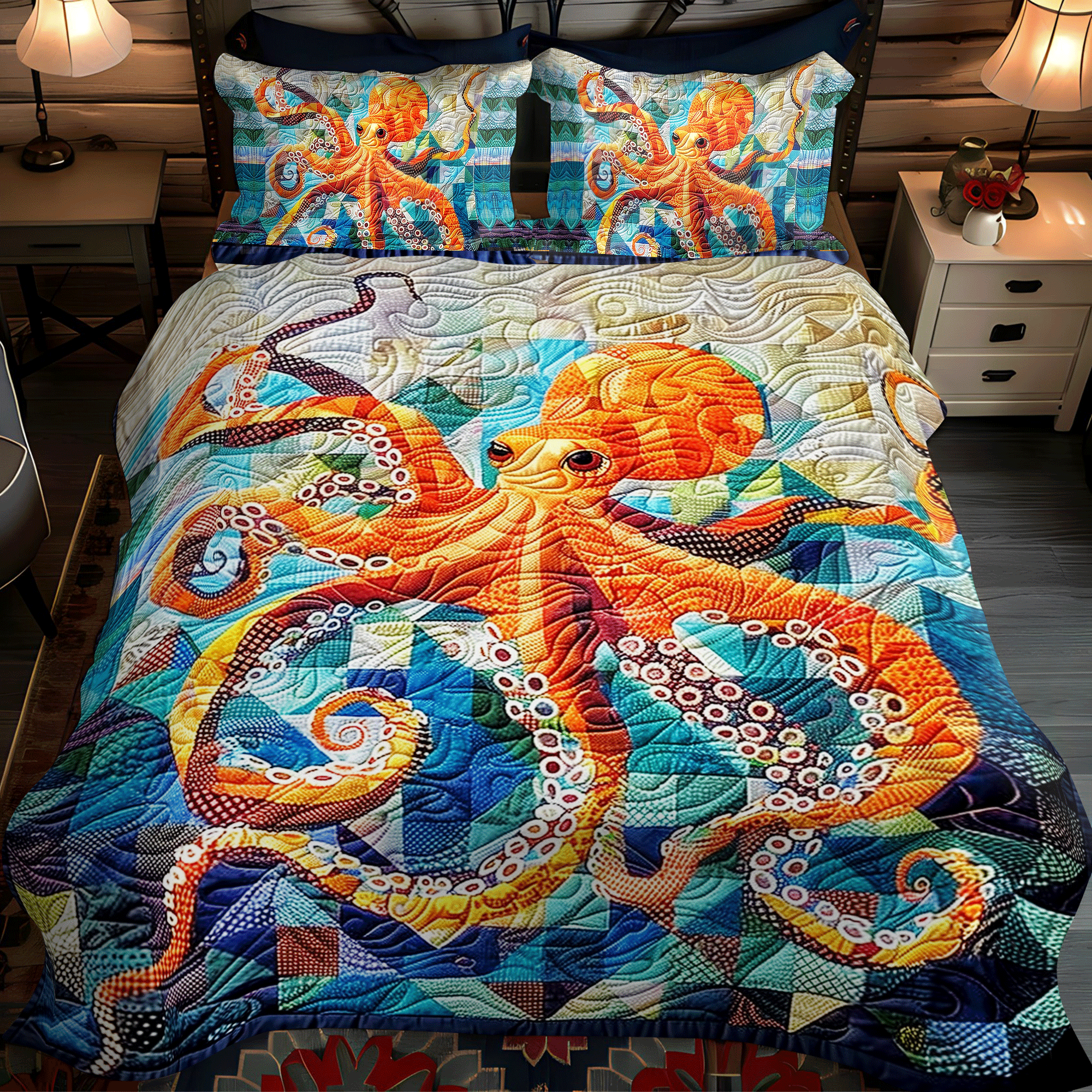 Tentacle Tango Quilted Bedding Set Cute Bed Sets For Teens Octopus Themed Gifts