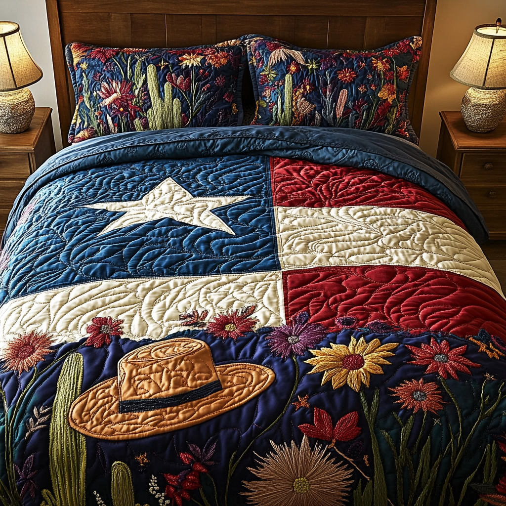 Texas Heart Quilted Bedding Set Best Bedspread Set Texas Gifts To Ship