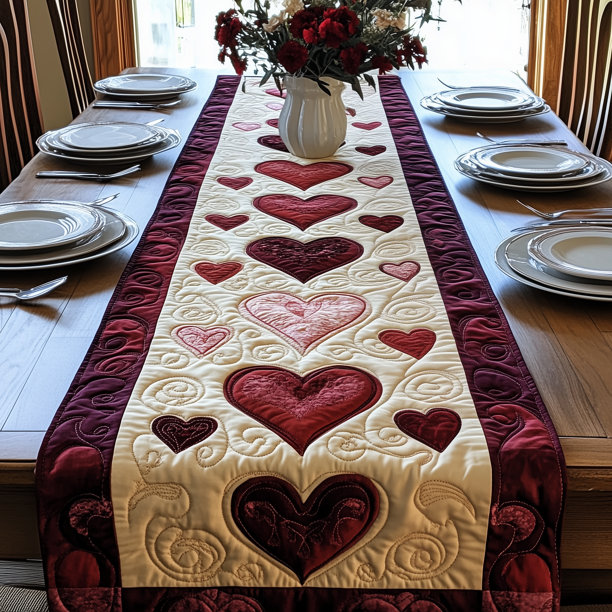 The Bloom of Us Quilted Table Runner Valentine's Day Dinner Decoration Ideas Last Minute Valentine Day Gifts