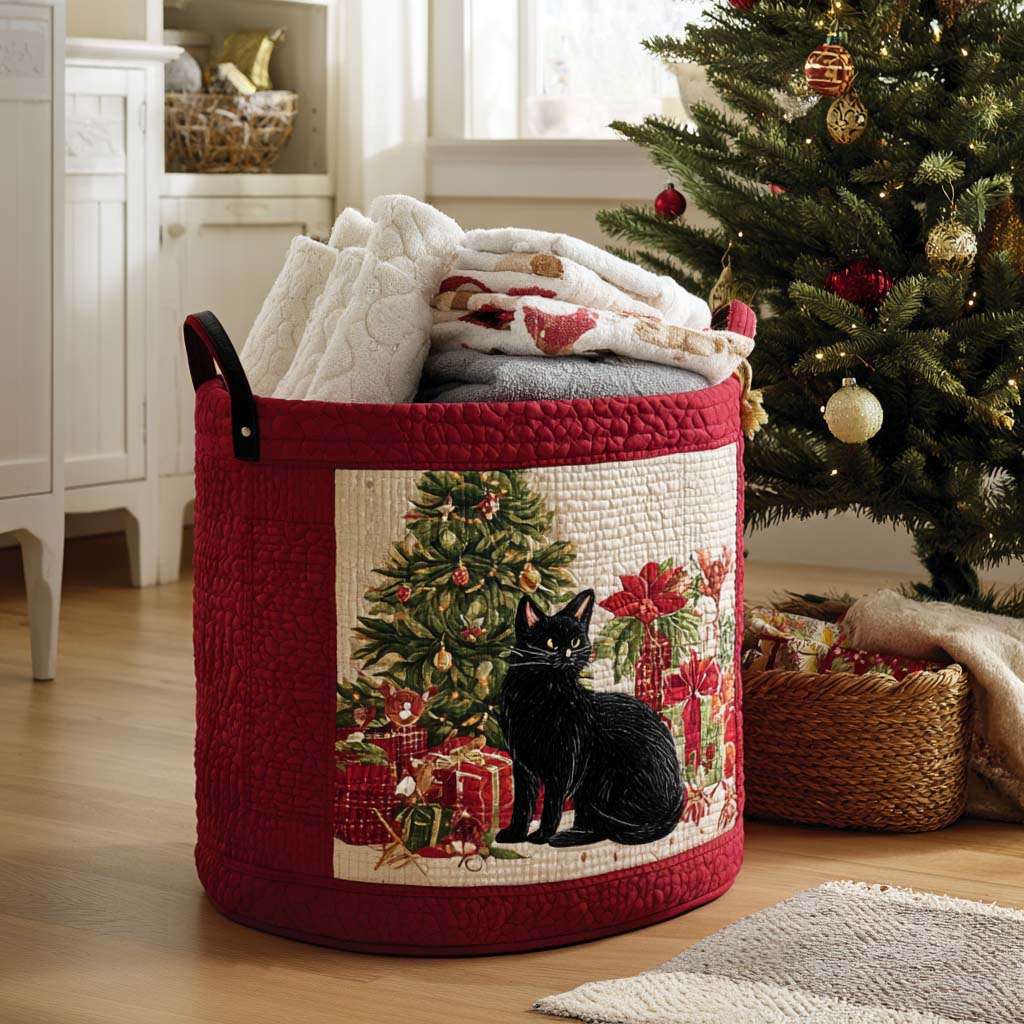 The Bookish Kitty Christmas Quilted Laundry Basket Storage Bins New Home Gift Idea