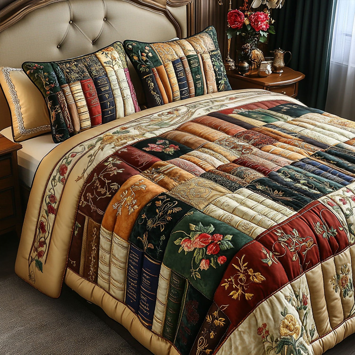 The Bookworms Retreat Quilted Bedding Set Best Bedspread Set Gift For Book Lover