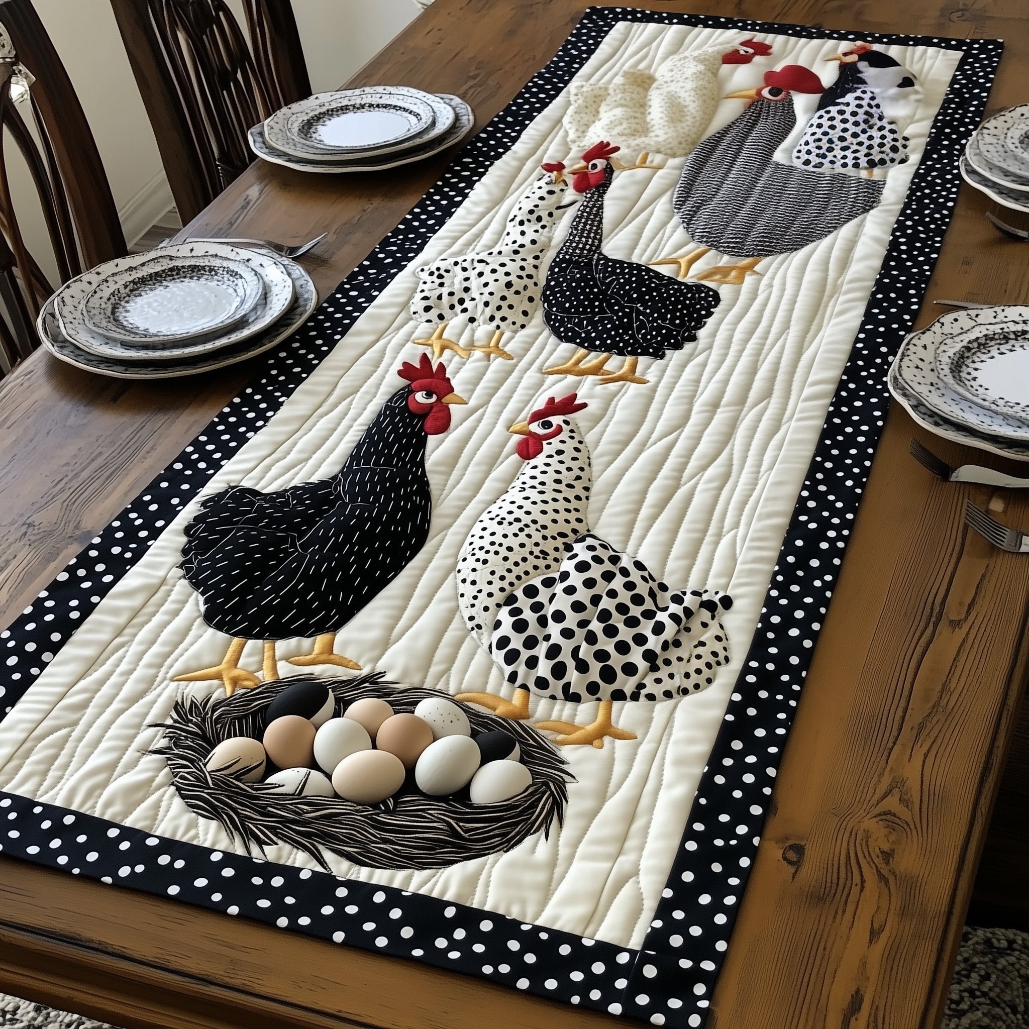 The Coop Troop Quilted Table Runner Dining Room Table Decor Chicken Lover Presents