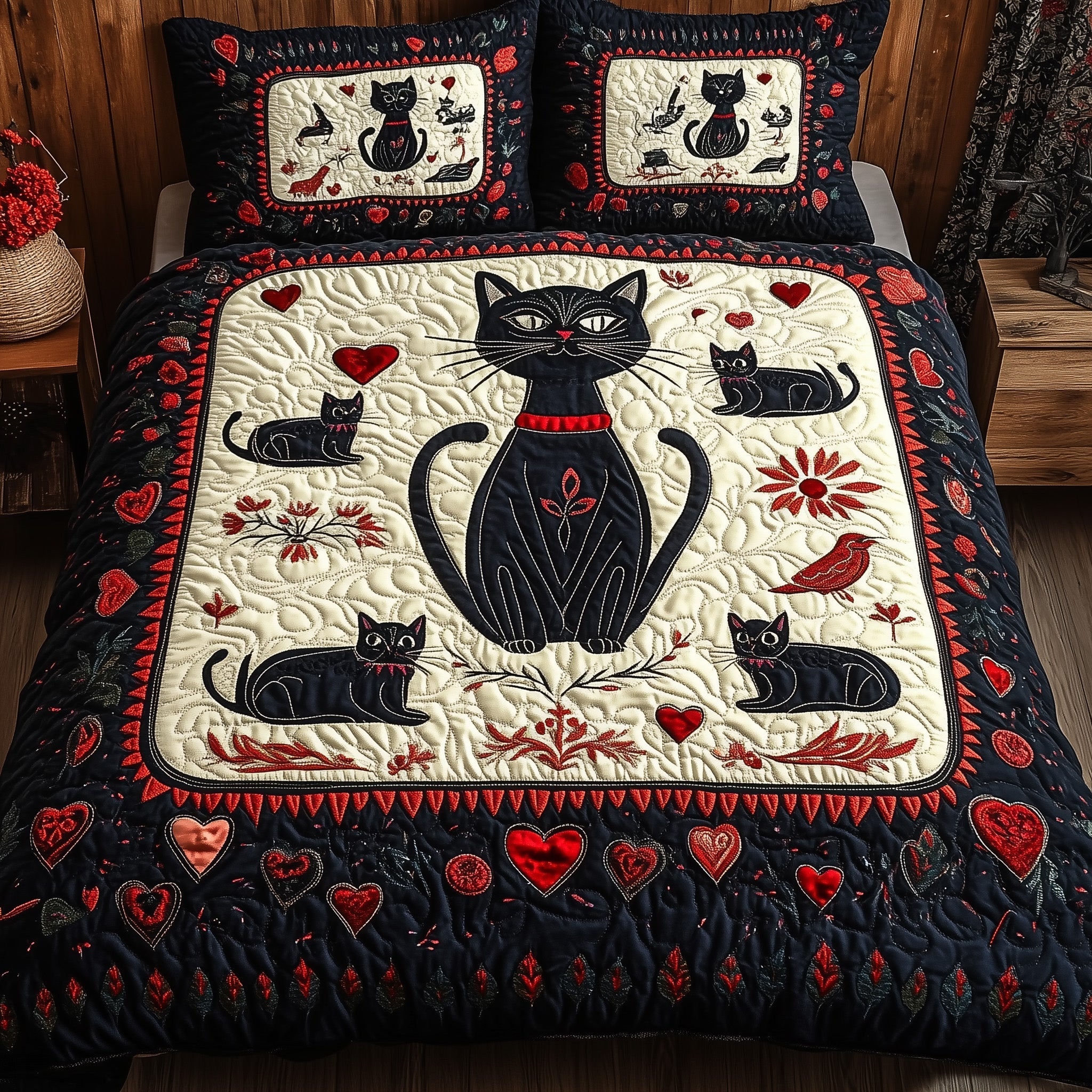 The Enchanted Cats Quilted Bedding Set Best Queen Sheets Birthday Cat Gifts