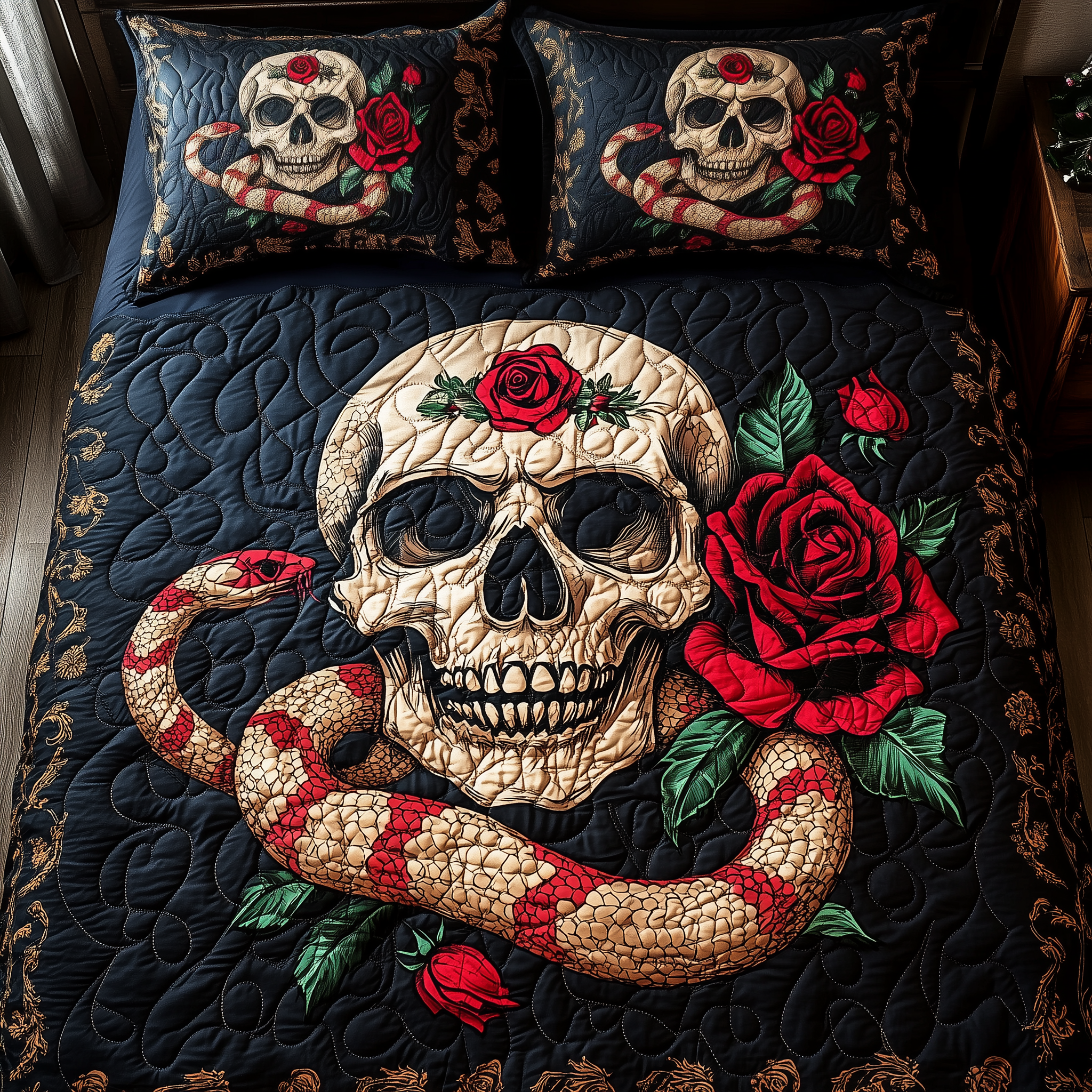 The Enchanted Skull Quilted Bedding Set Unique Sheet Sets Skull Gifts For Her