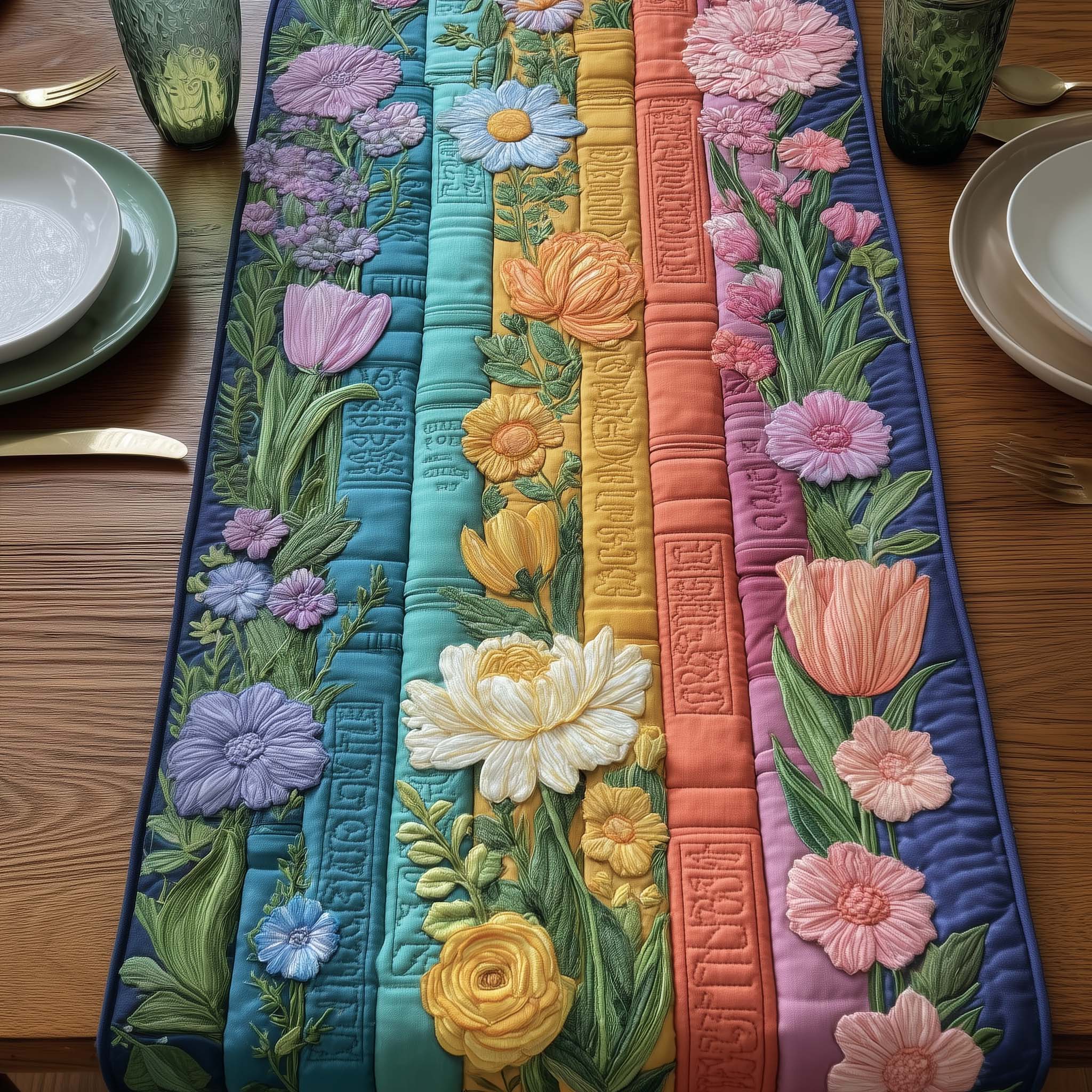 The Floral Chapter Quilted Table Runner Dining Table Decor Ideas Book Gifts For Ladies