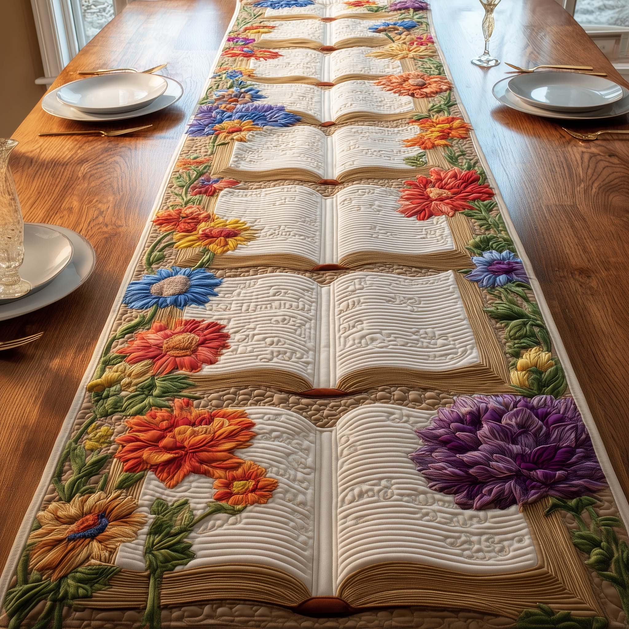 The Floral Chapter Quilted Table Runner Dining Table Ideas Book Themed Birthday Gifts