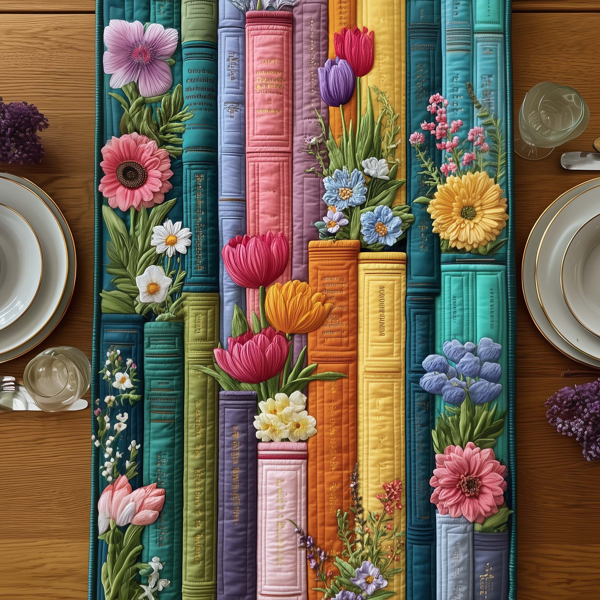 The Floral Chapter Quilted Table Runner Kitchen Table Decor Book Themed Birthday Presents