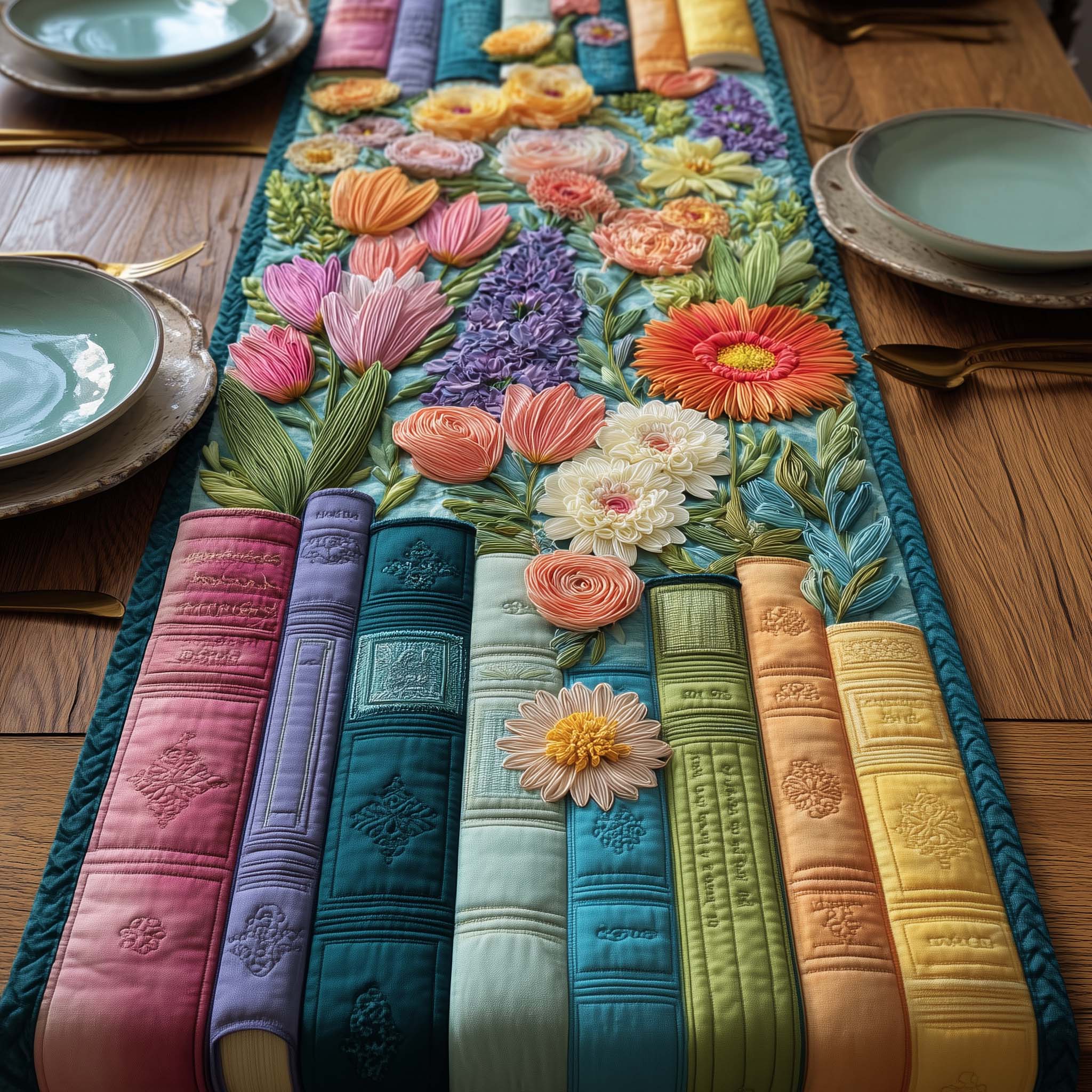 The Floral Chapter Quilted Table Runner Kitchen Table Decor Ideas Great Book Lover Gifts