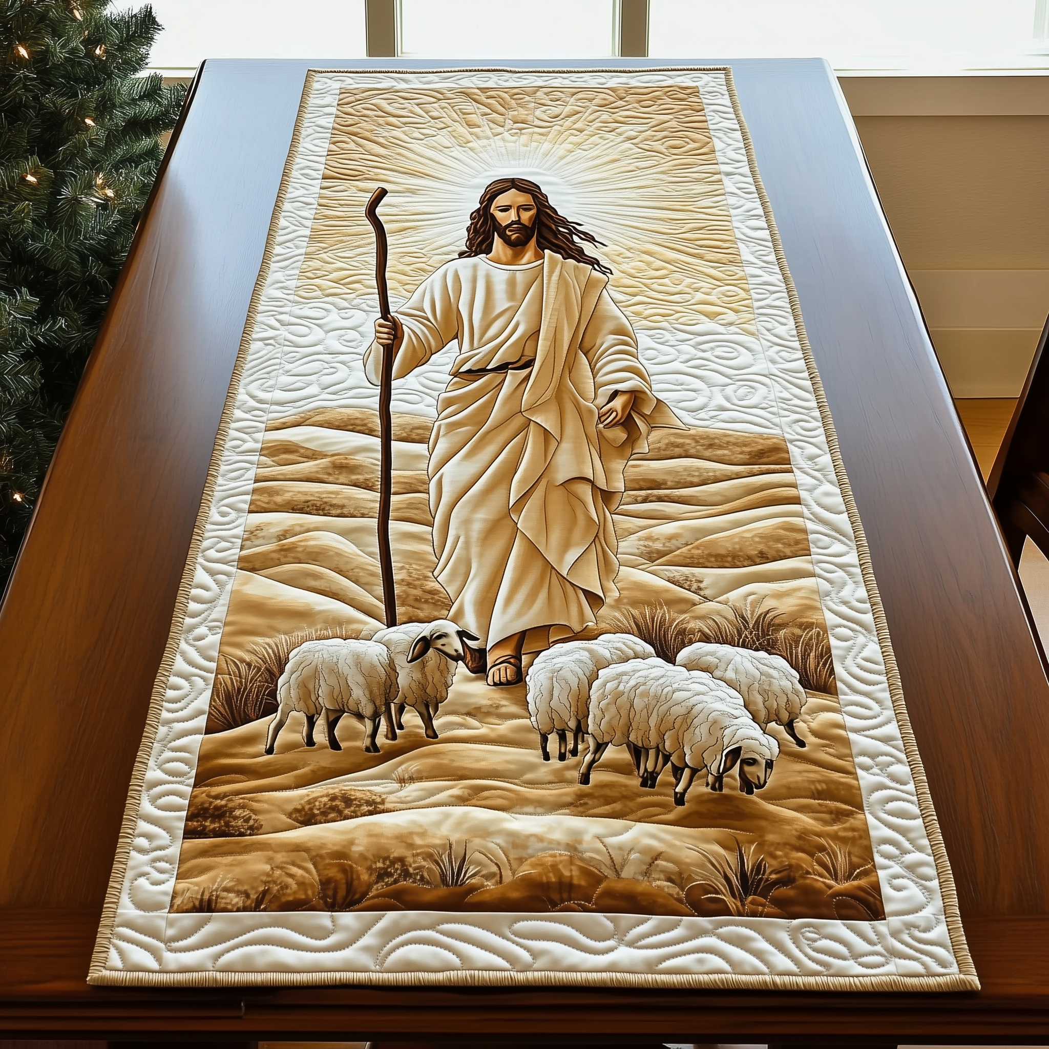 The Holy Shepherd Quilted Table Runner Dining Table Decor Religious Gift Ideas