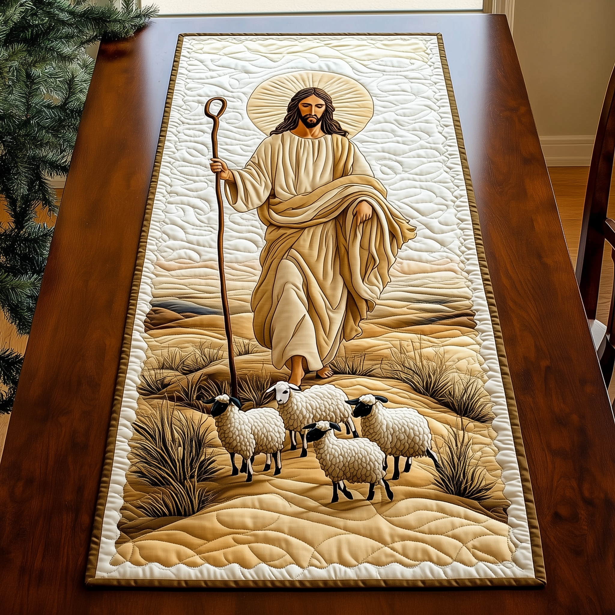 The Holy Shepherd Quilted Table Runner Table Mat Runner Religious Gifts For Mom