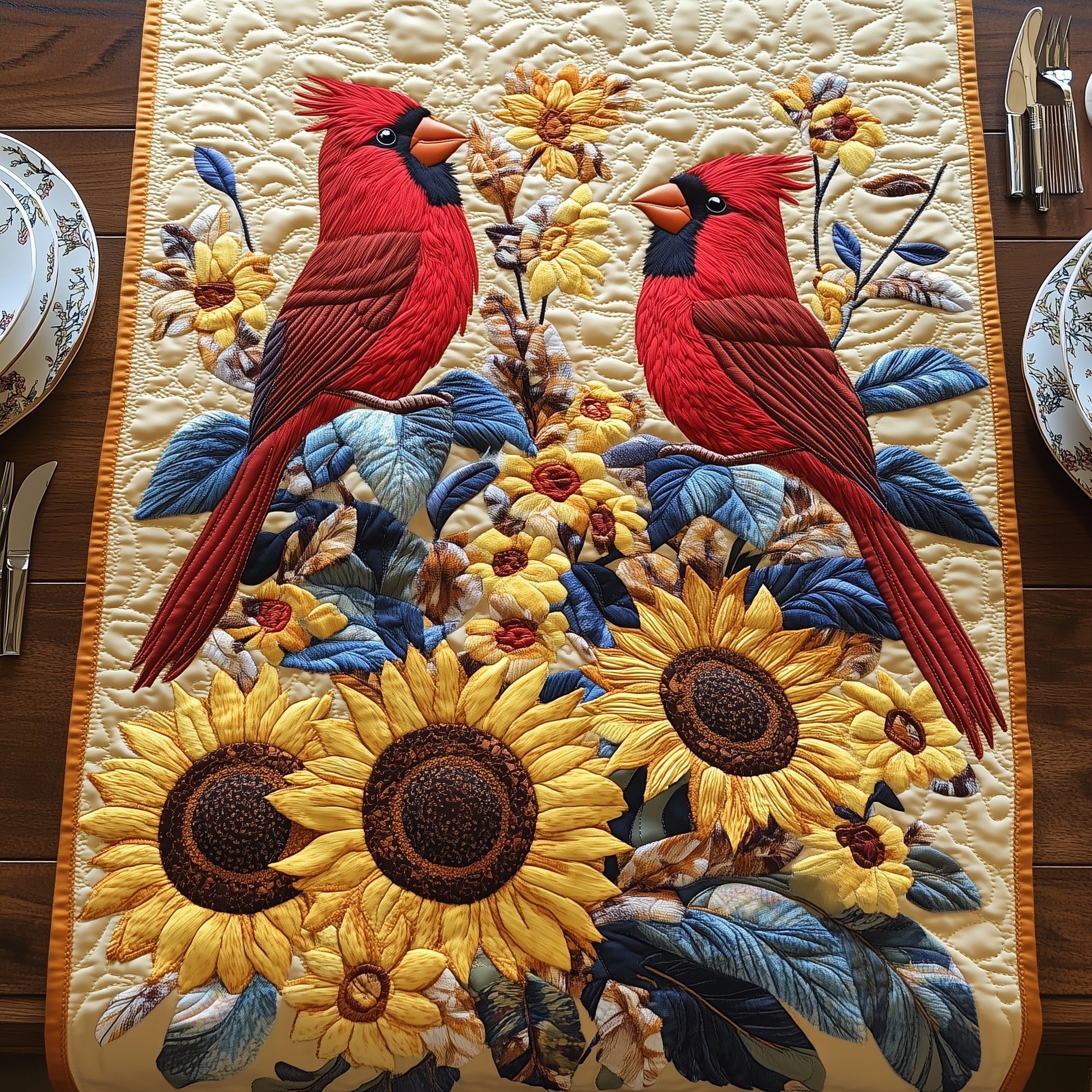 The Sunflower Perch Quilted Table Runner Kitchen Table Decor Ideas Unique Cardinal Gift Ideas