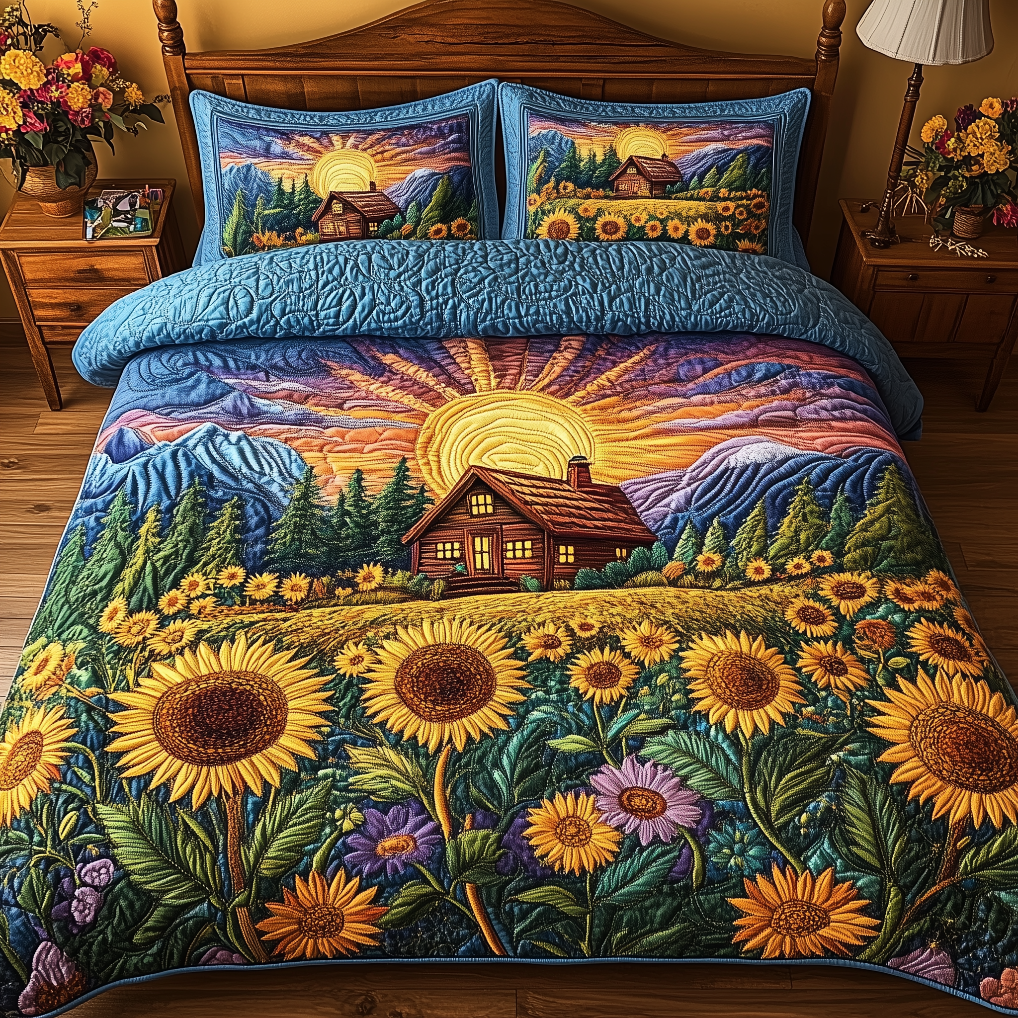 The Sunny Cabin Quilted Bedding Set Unique Bed Sheets Sunflower Gifts For Grandma