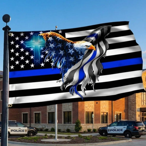 The Thin Blue Line Police Law Enforcement American Eagle Flag Patriotic Outdoor Decor