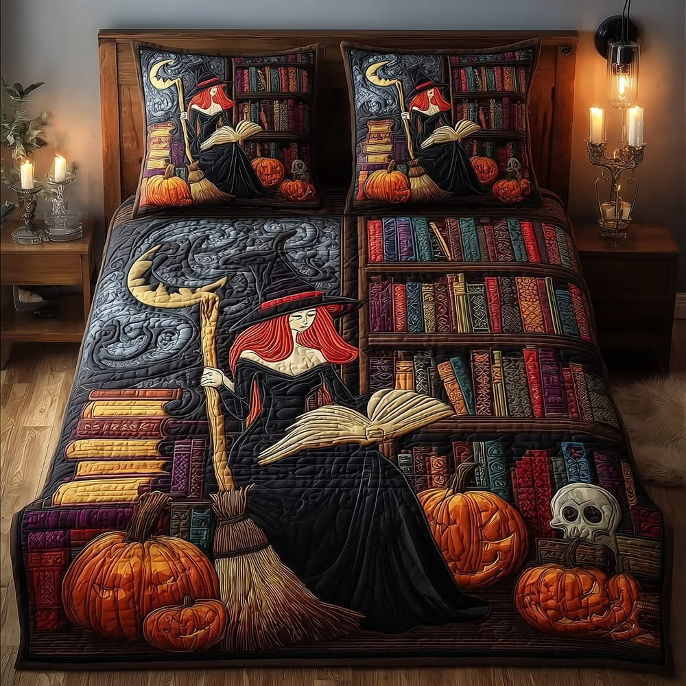 The Witch's Library Quilted Bedding Set Witchcraft Duvet Cover Gifts For Witch Lovers