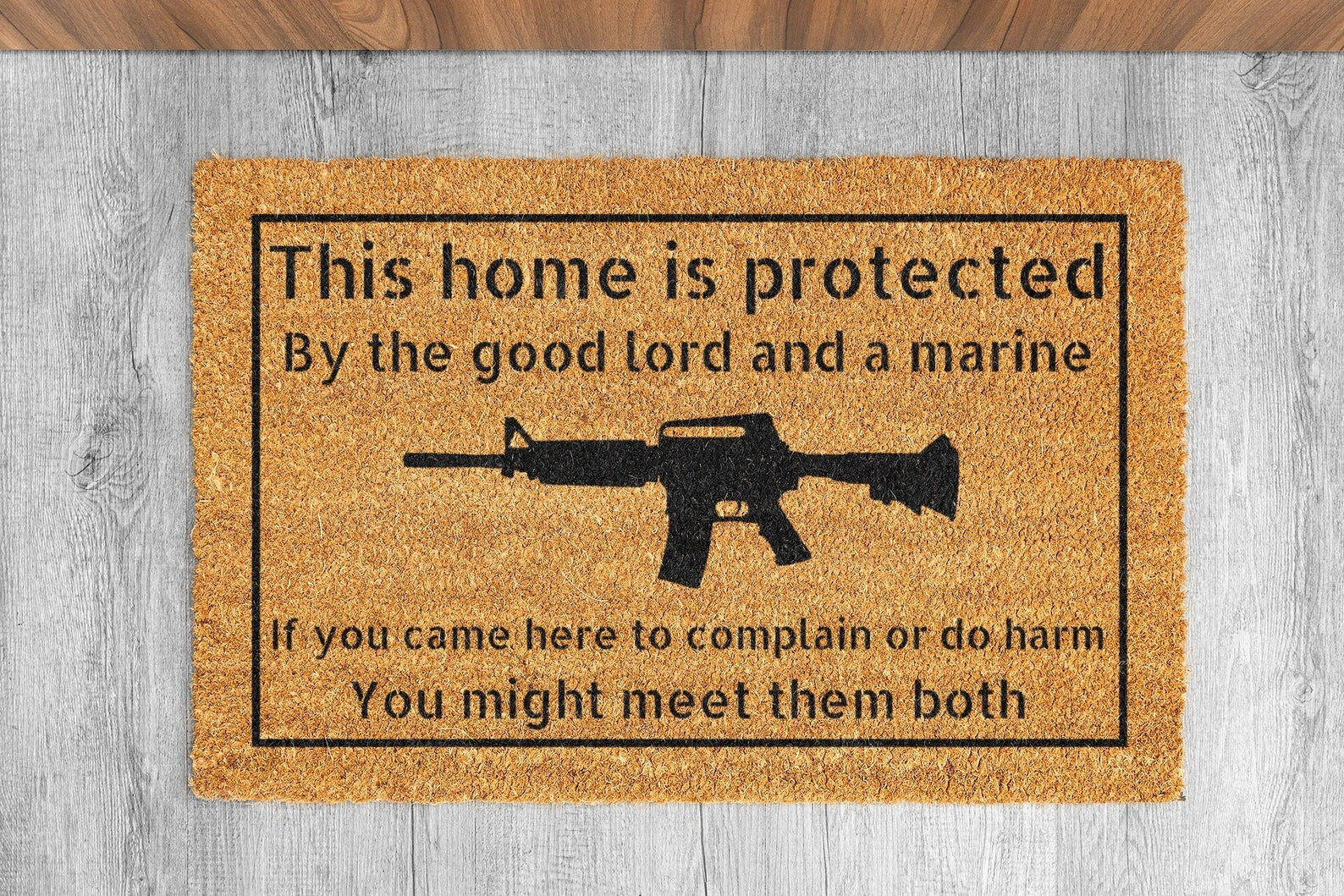 This Home Is Protected By Lord And A Marine Doormat Gun USMC Merch Gift Ideas