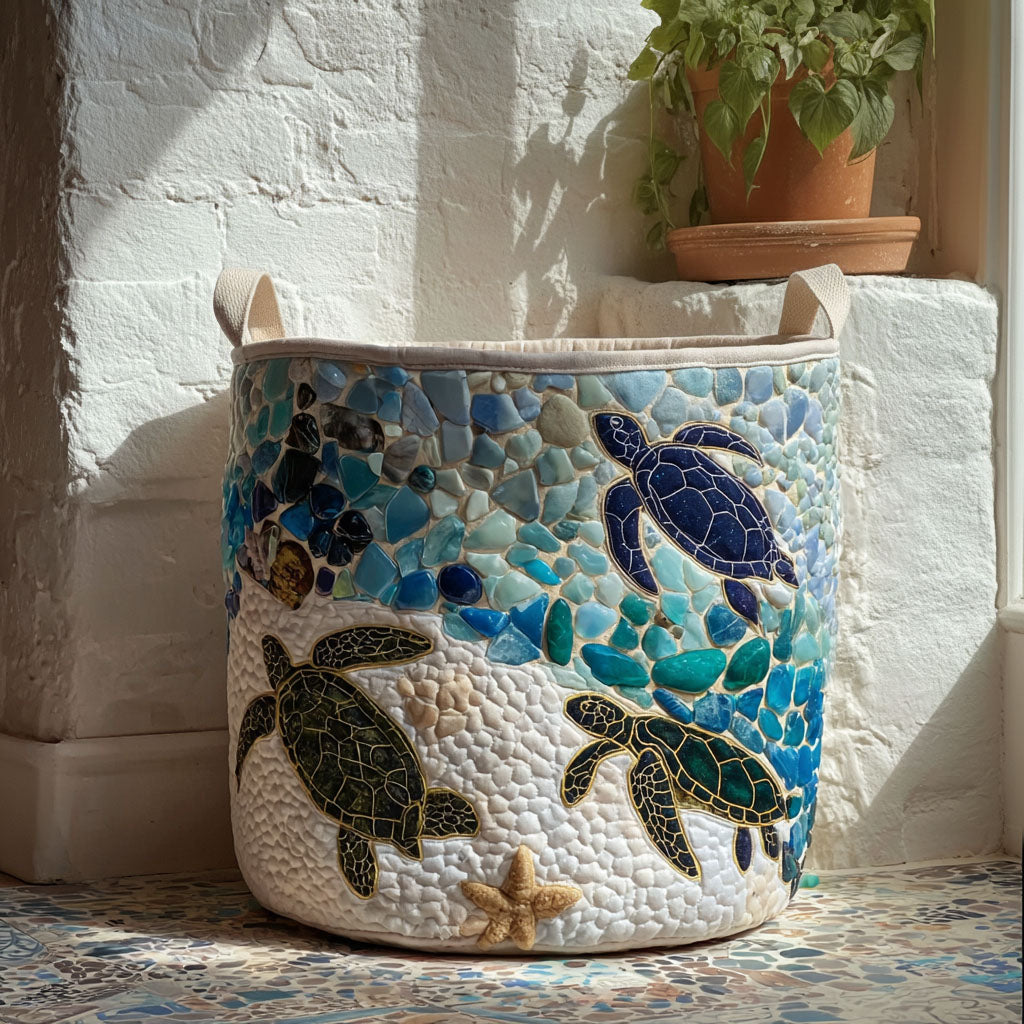 Tideglow Sea Turtle Quilted Laundry Basket Unique Laundry Hamper Mother's Day Delivery Gifts