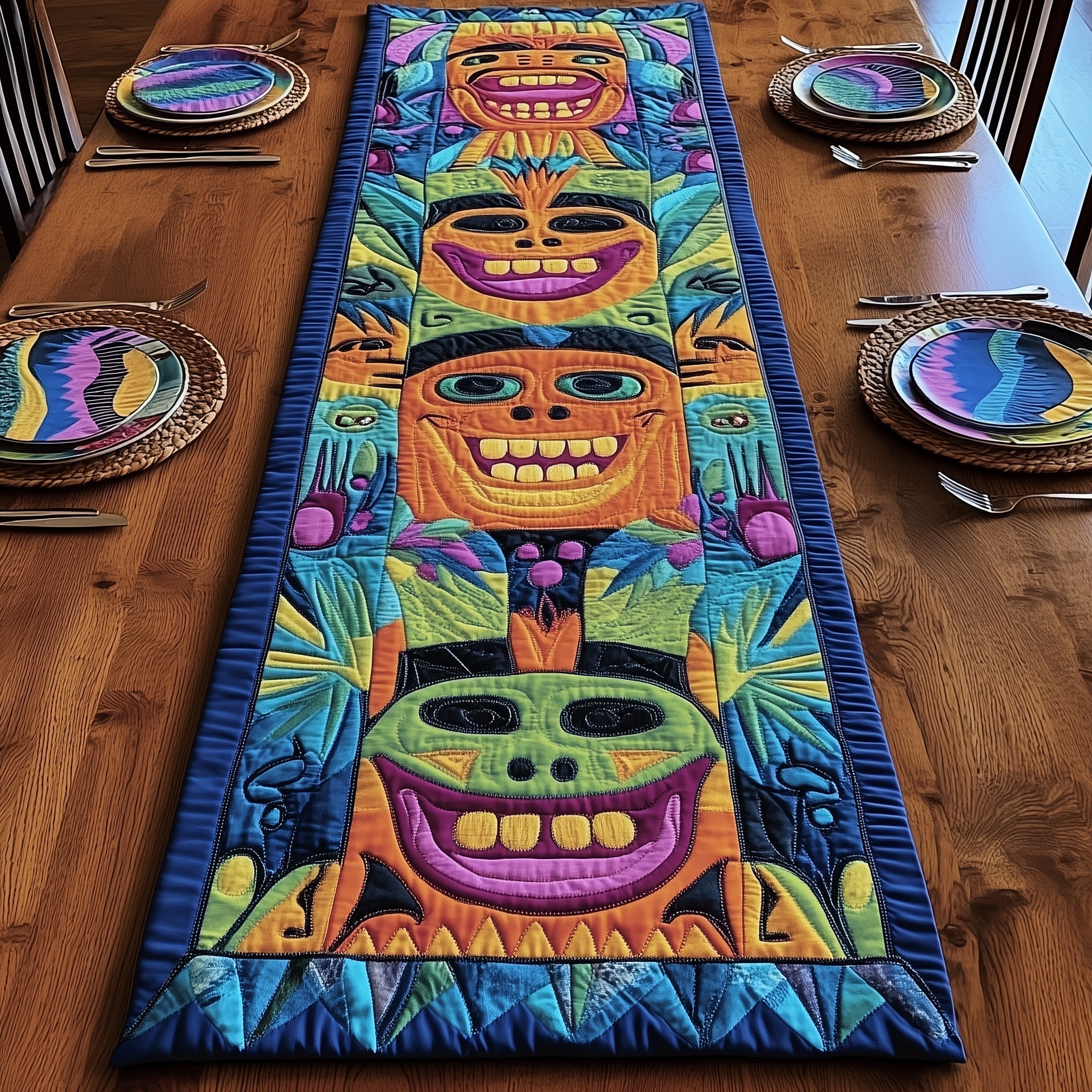 Tiki Charm Quilted Table Runner Tropical Table Runner Mother's Day Gifts For Grandma