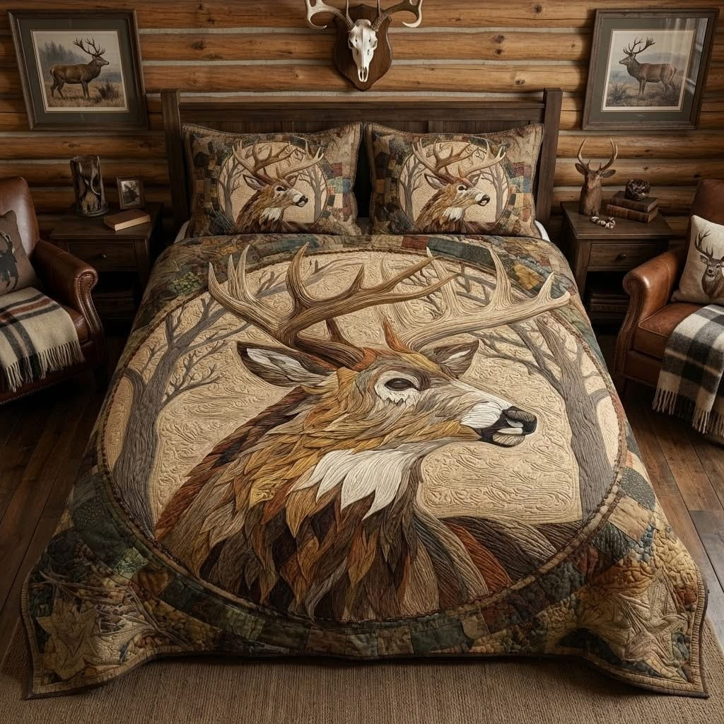 Timber Stag Quilted Bedding Set Rustic Duvet Cover Set Best Gifts For Deer Hunters