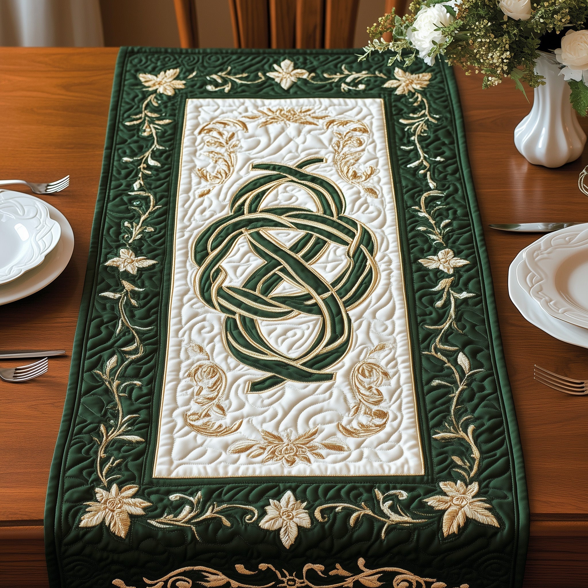 Timeless Celtic Knots Quilted Table Runner Dining Room Table Toppers St Patrick's Day Themed Gifts