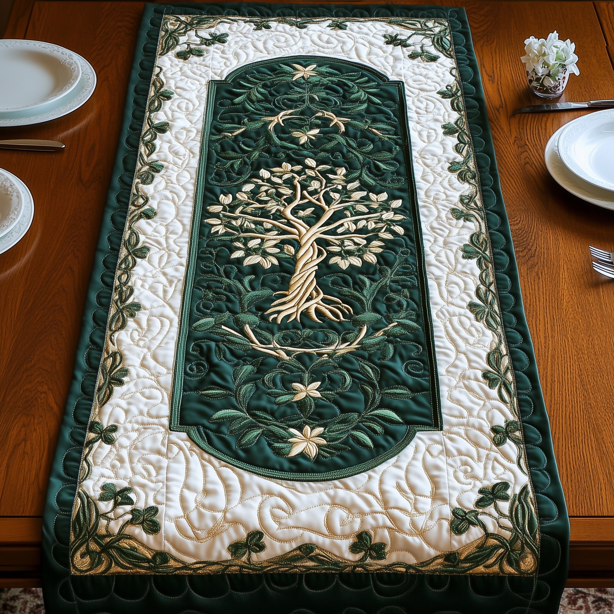Timeless Celtic Tree Quilted Table Runner Dining Table Centerpiece Tree Of Life Gifts For Family