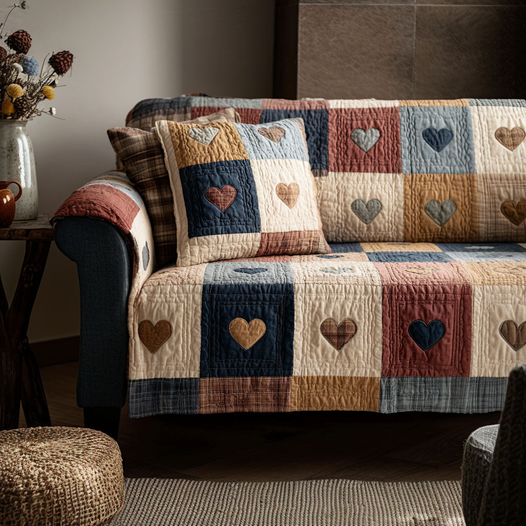Timeless Hearts Quilted Sofa Cover Sofa Couch Cover Cute Valentines Gifts