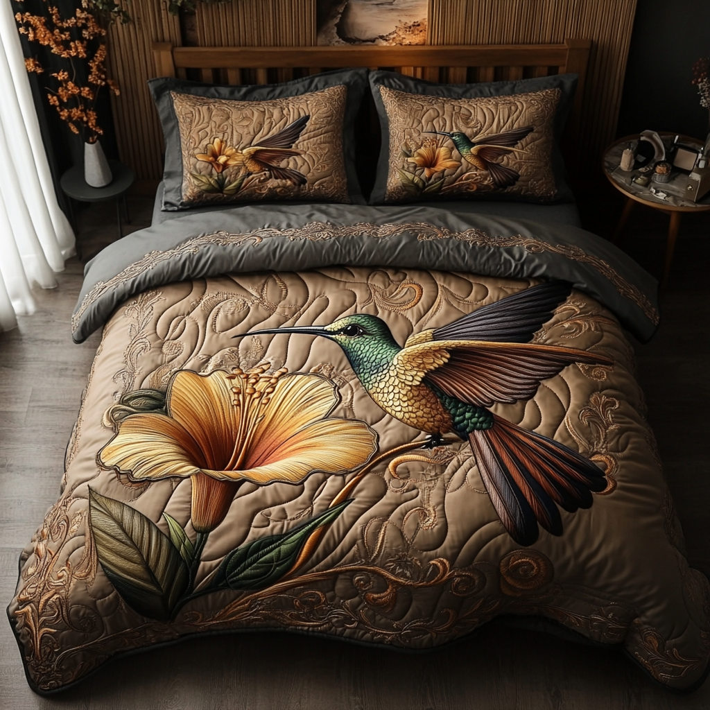 Timeless Hummingbird Quilted Bedding Set Best King Sheets Best Hummingbird Gifts For Christmas