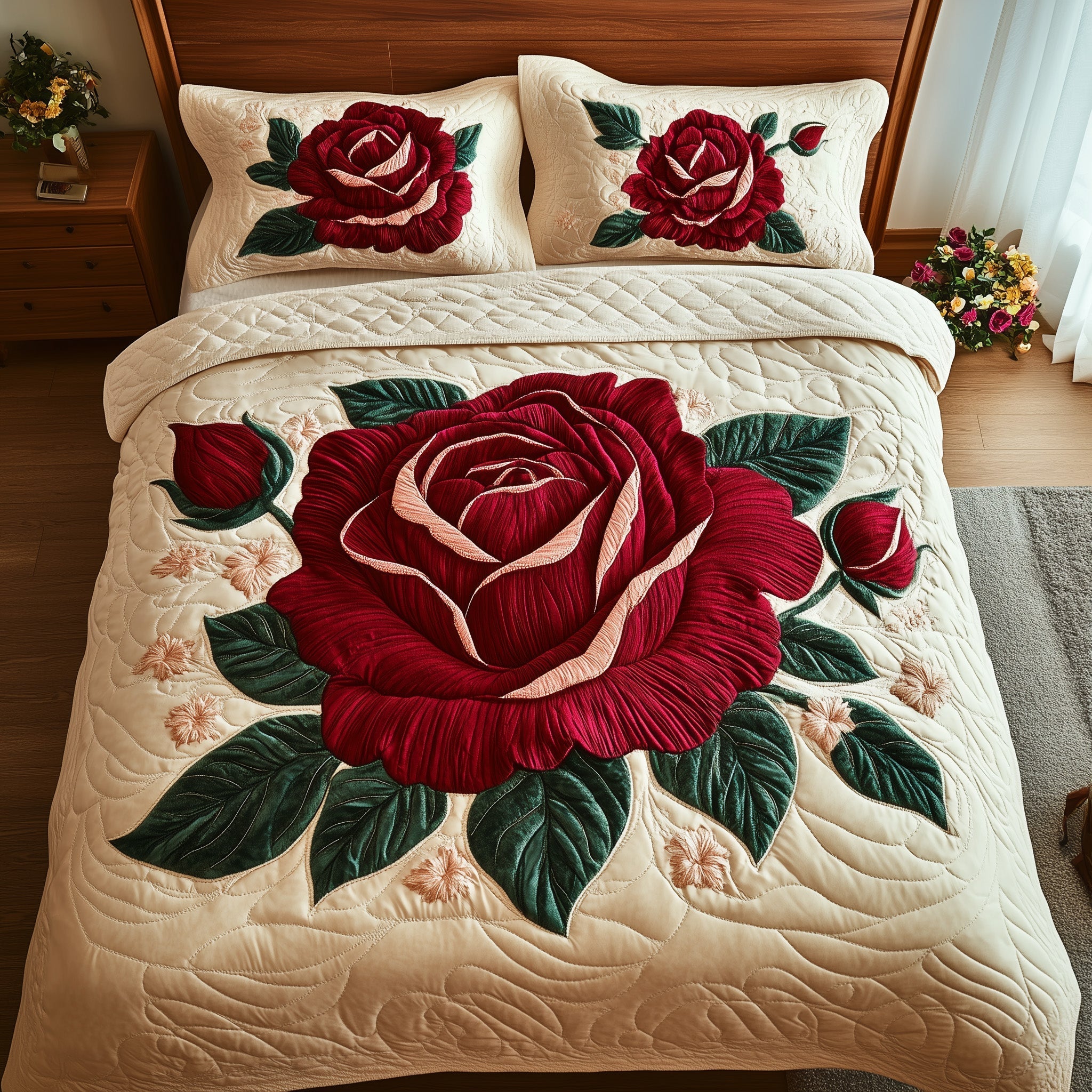 Timeless Scarlet Bloom Quilted Bedding Set Best King Bed Sheets Last Minute Gifts For Mom
