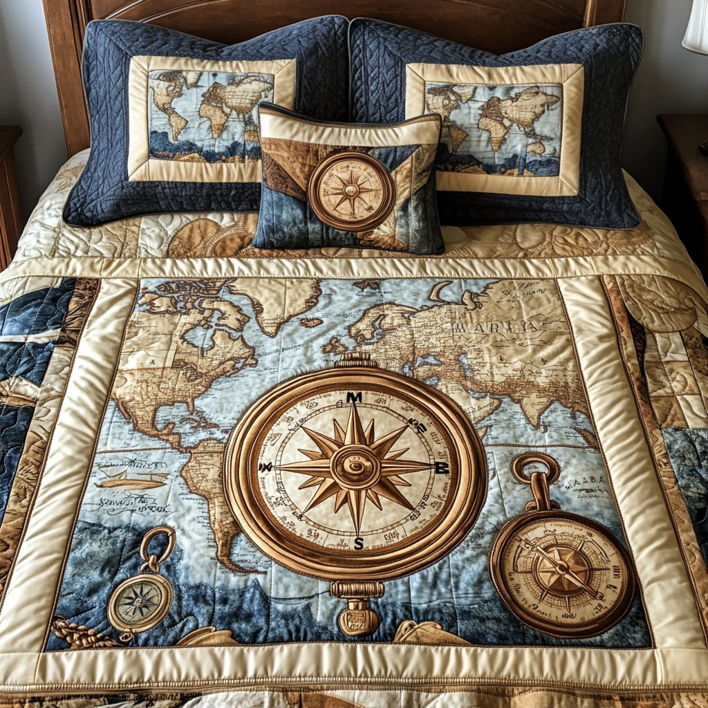 Timeless Travel Quilted Bedding Set Unique Bed Sheet Set Dad Fathers Day Gifts