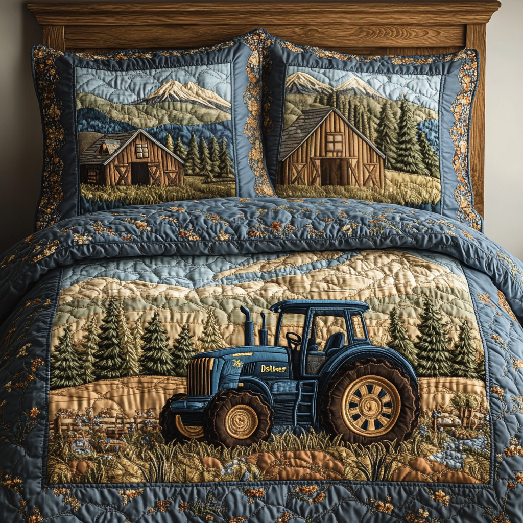 Tractor Adventure Quilted Bedding Set Bed Decor Xmas Gifts For Farmers