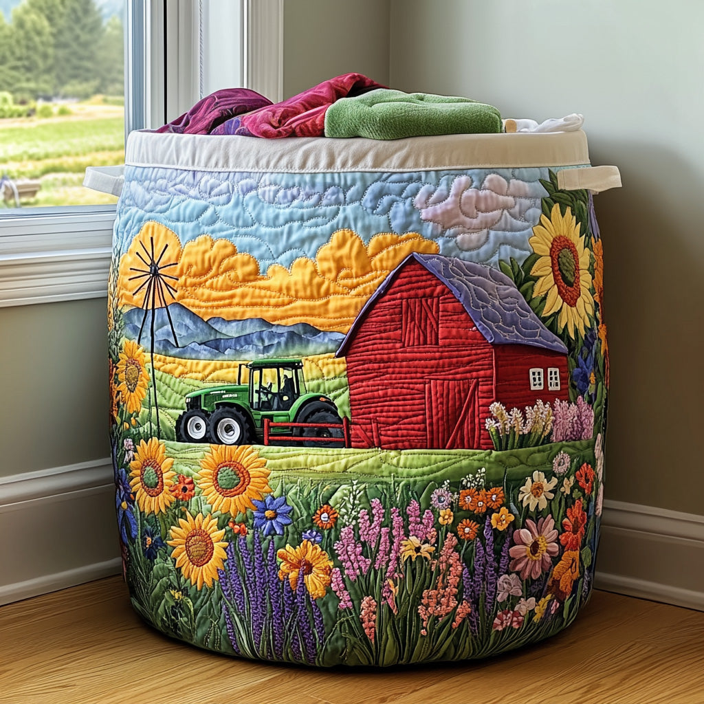 Tractor Bloom Quilted Laundry Basket Clothes Hamper Black Sheep Gift