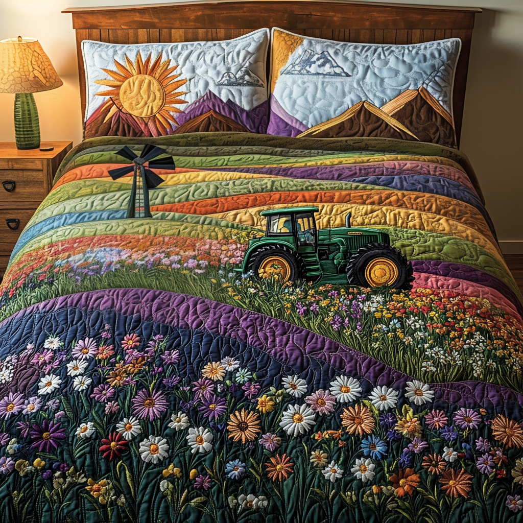 Tractor Windmill Quilted Bedding Set Unique Sheet Sets Mothers Day Gift Special