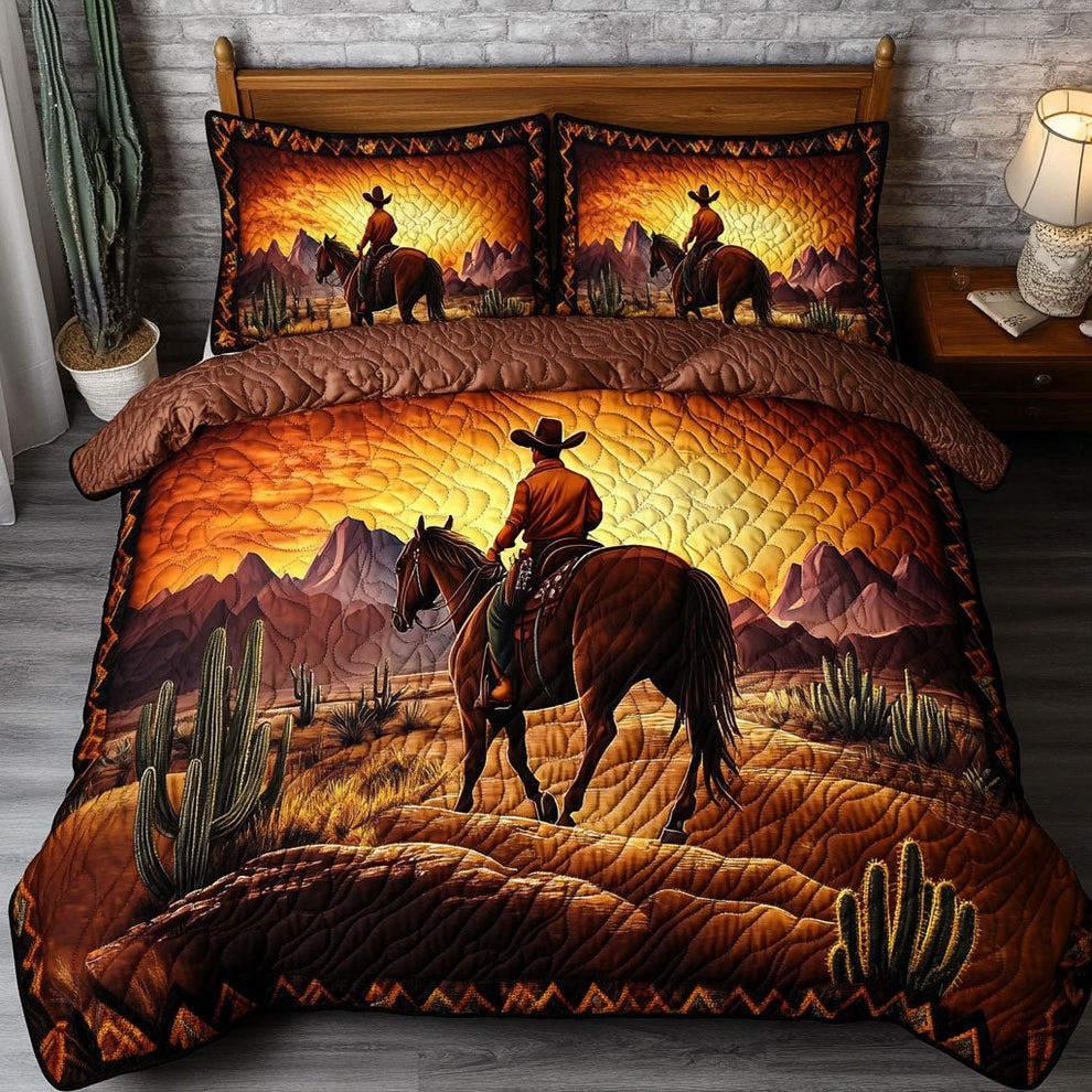 Trailblazer Cowboy Quilted Bedding Set Desert Sunset Bedroom Decorations Gifts
