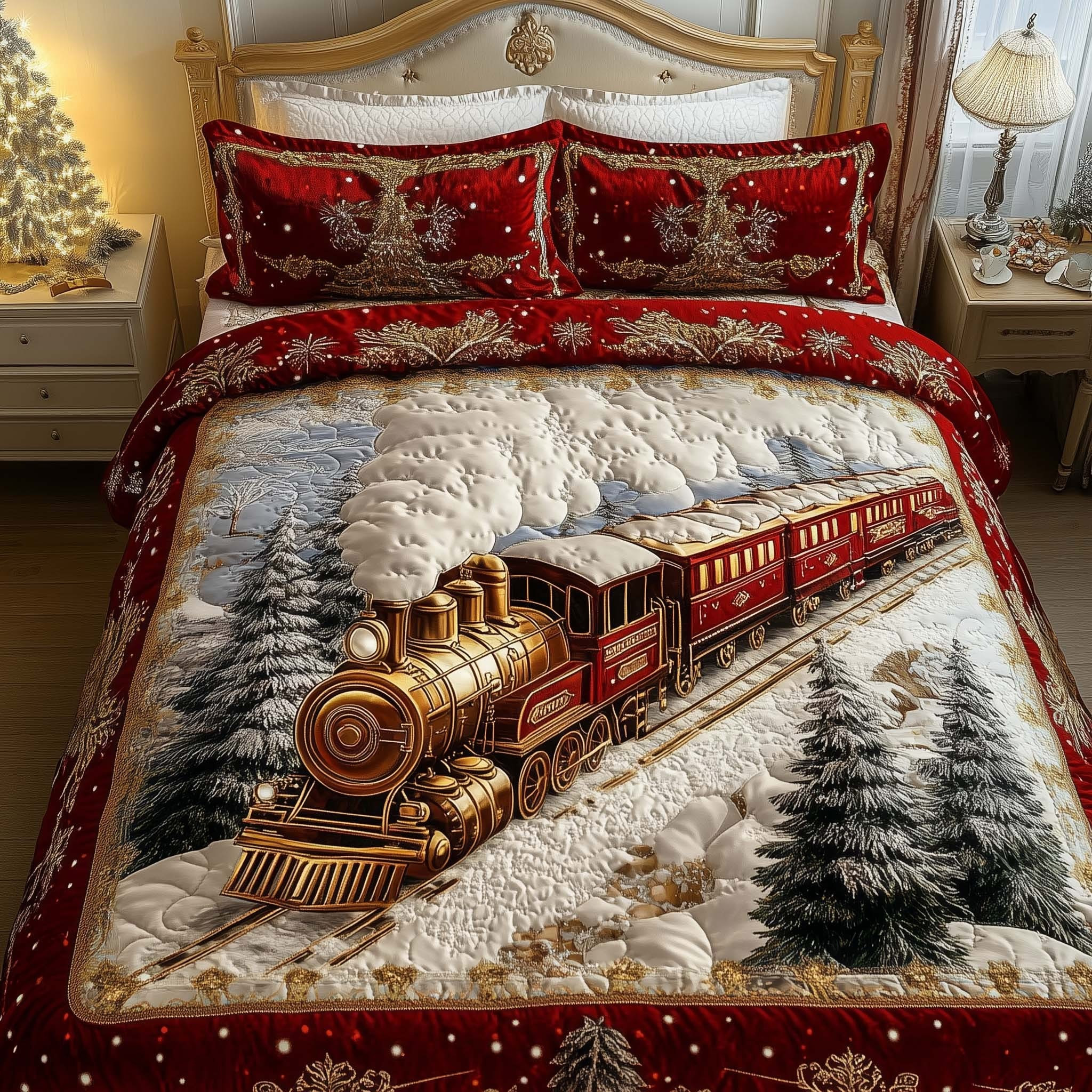 Train Christmas Journey Quilted Bedding Set Duvet Cover Xmas Holiday Gift Ideas 2025