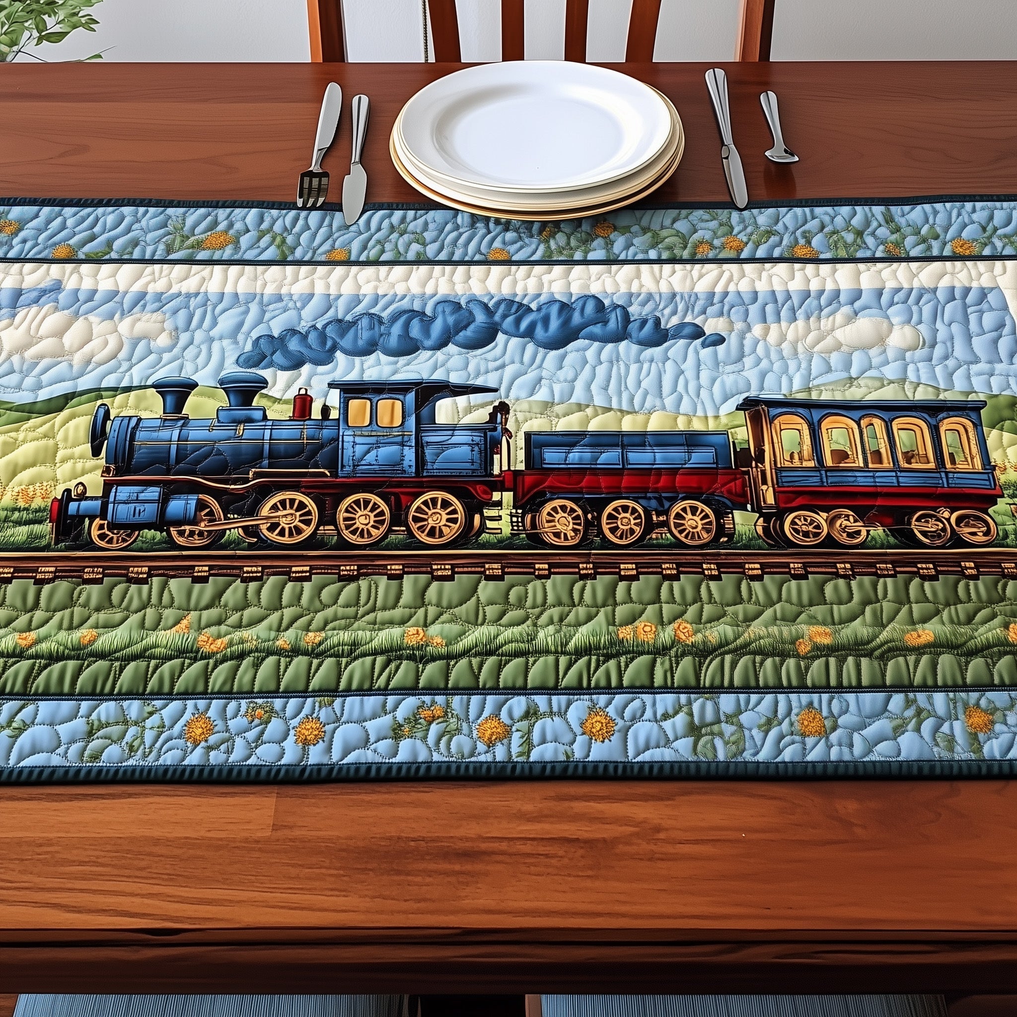 Train Quilted Table Runner Runner Table Mat Great First Mothers Day Gifts