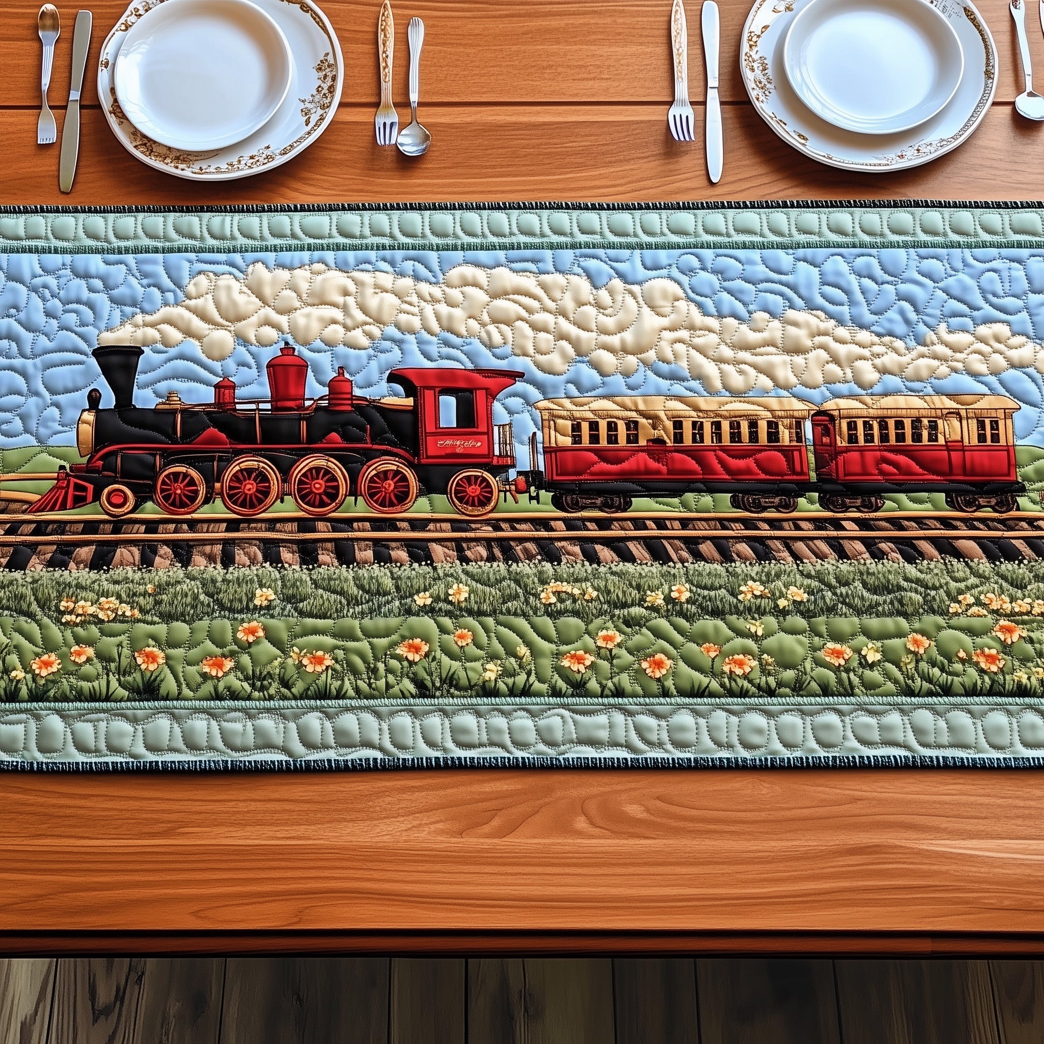 Train Quilted Table Runner Table Mat Runner Last Minute Mother's Day Ideas