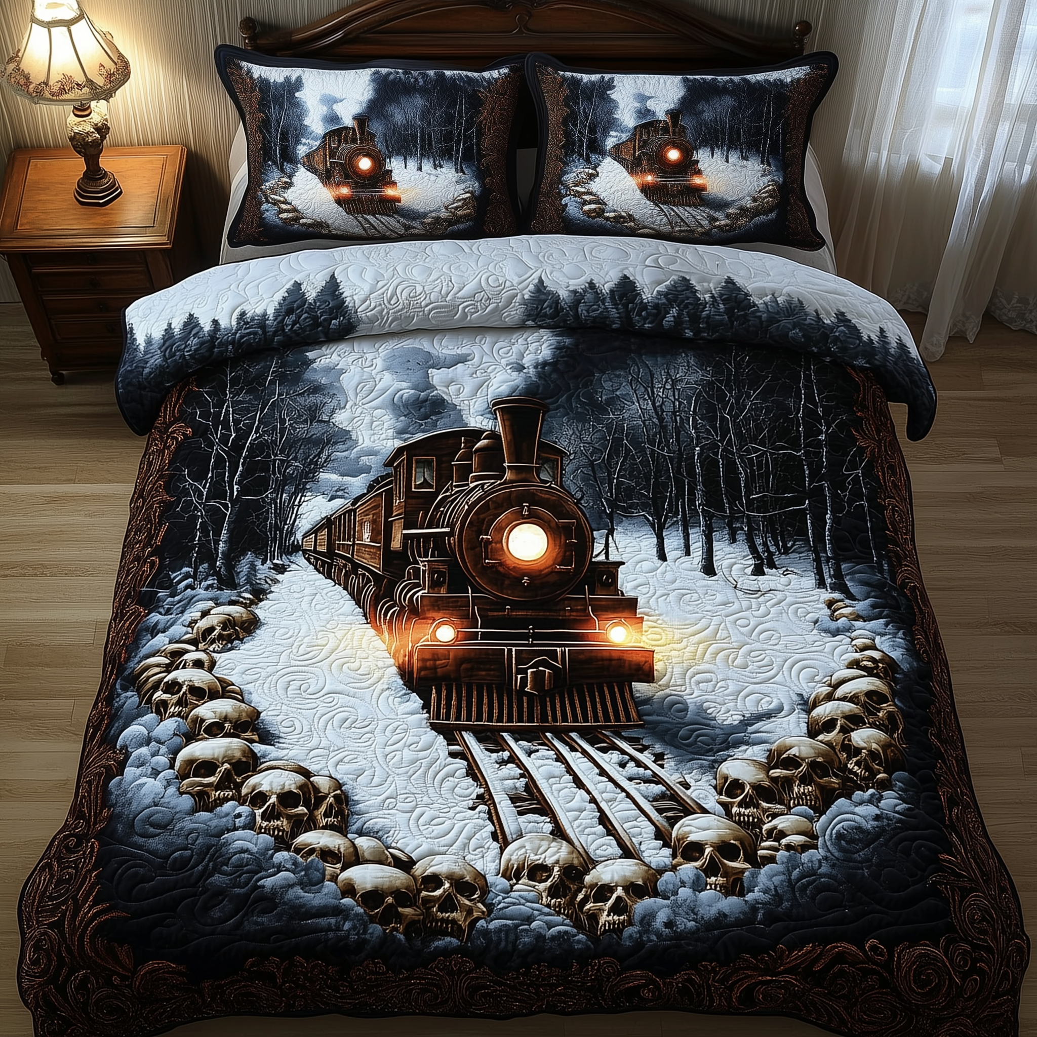 Train to the Skull Land Quilted Bedding Set Best King Bed Sheets Skull Stuff For Guys